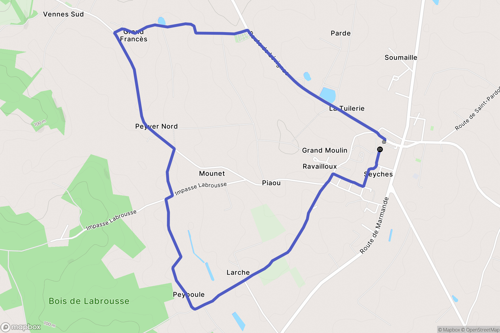 Seyches : carte du parcours de randonnée - France