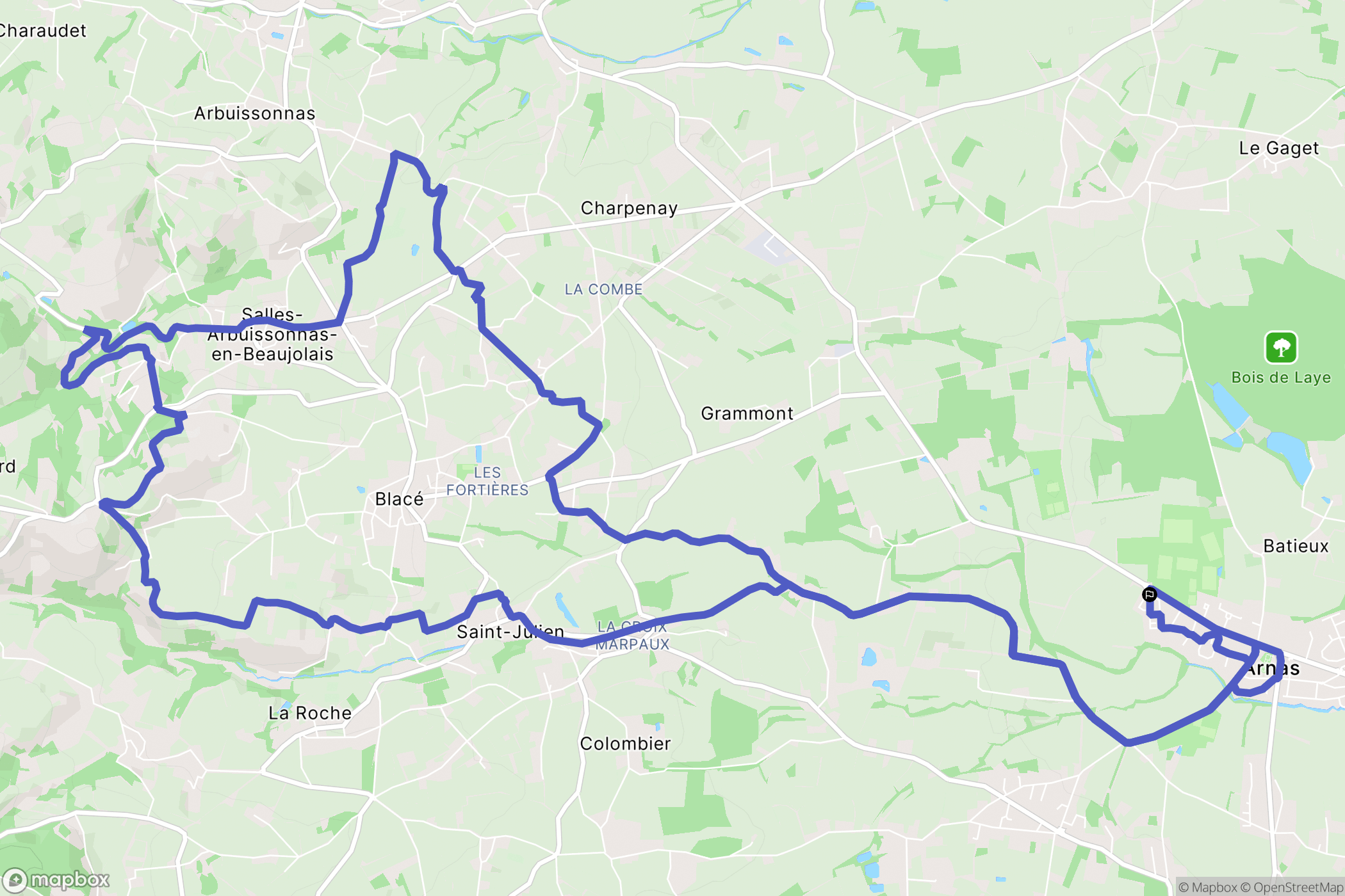 Arnas : carte du parcours de randonnée - France