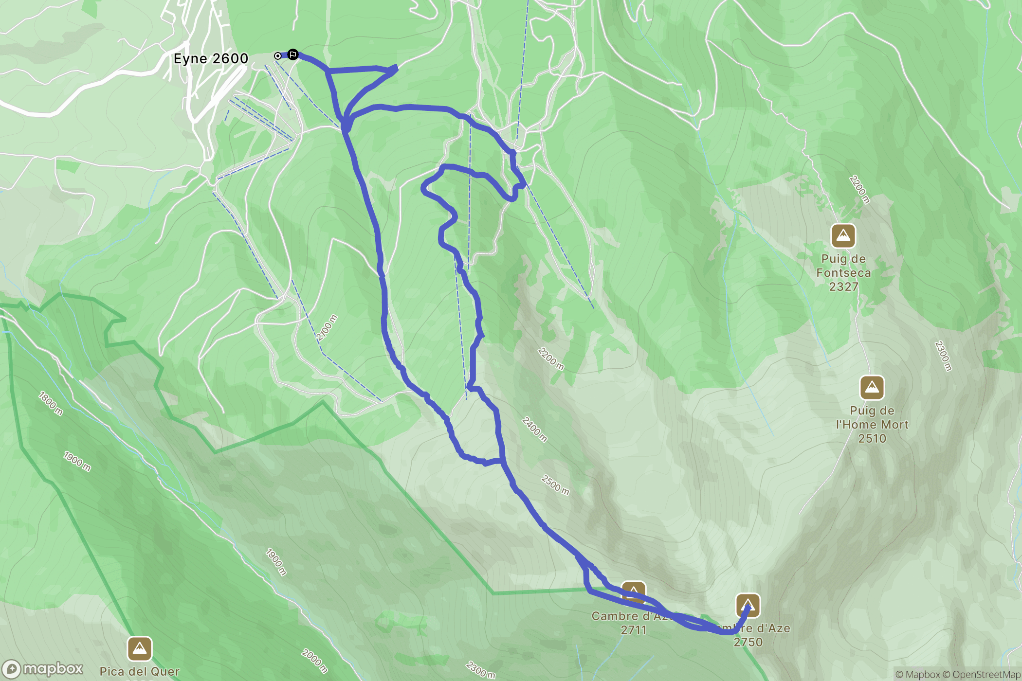 Eyne : carte du parcours de randonnée - France