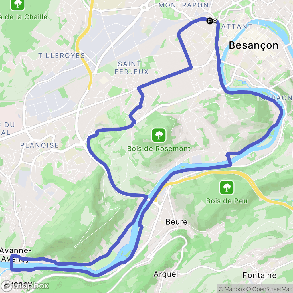 Besançon : carte du parcours de randonnée - France