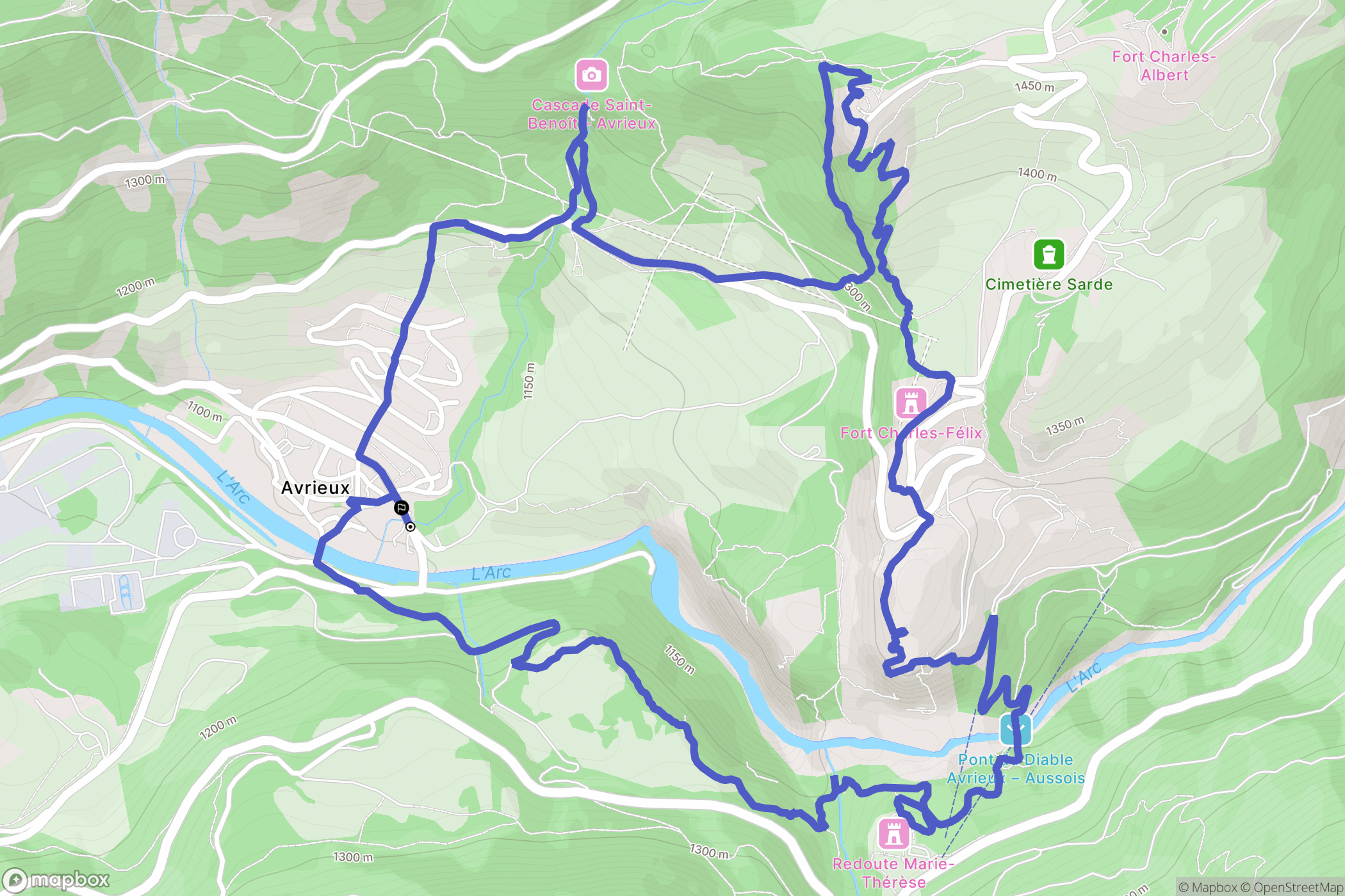 Avrieux : carte du parcours de randonnée - France