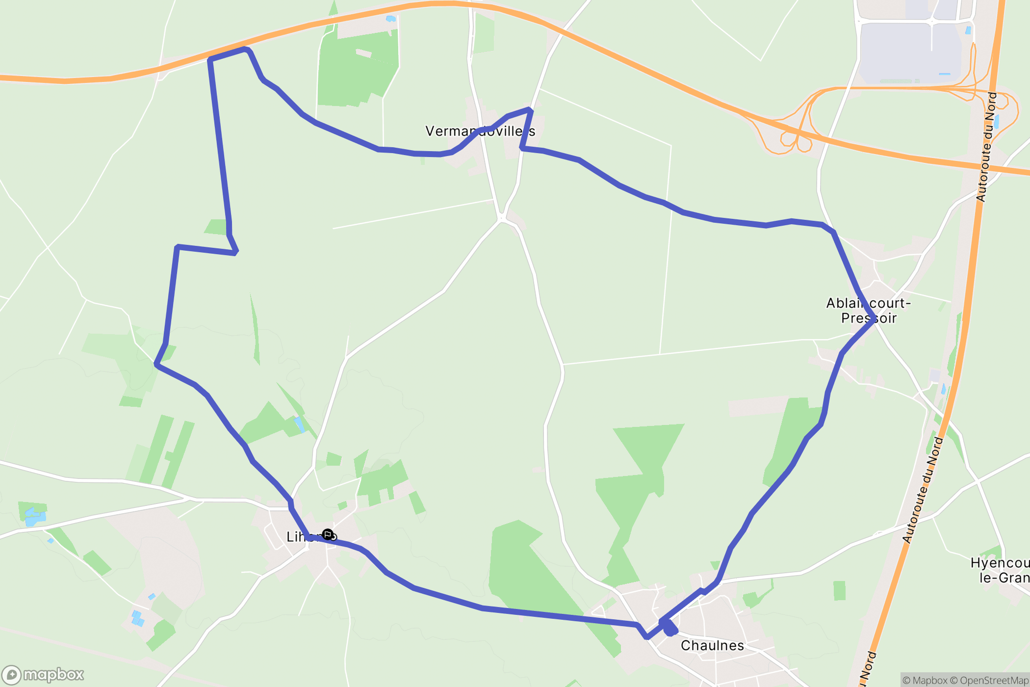 Lihons : carte du parcours de randonnée - France