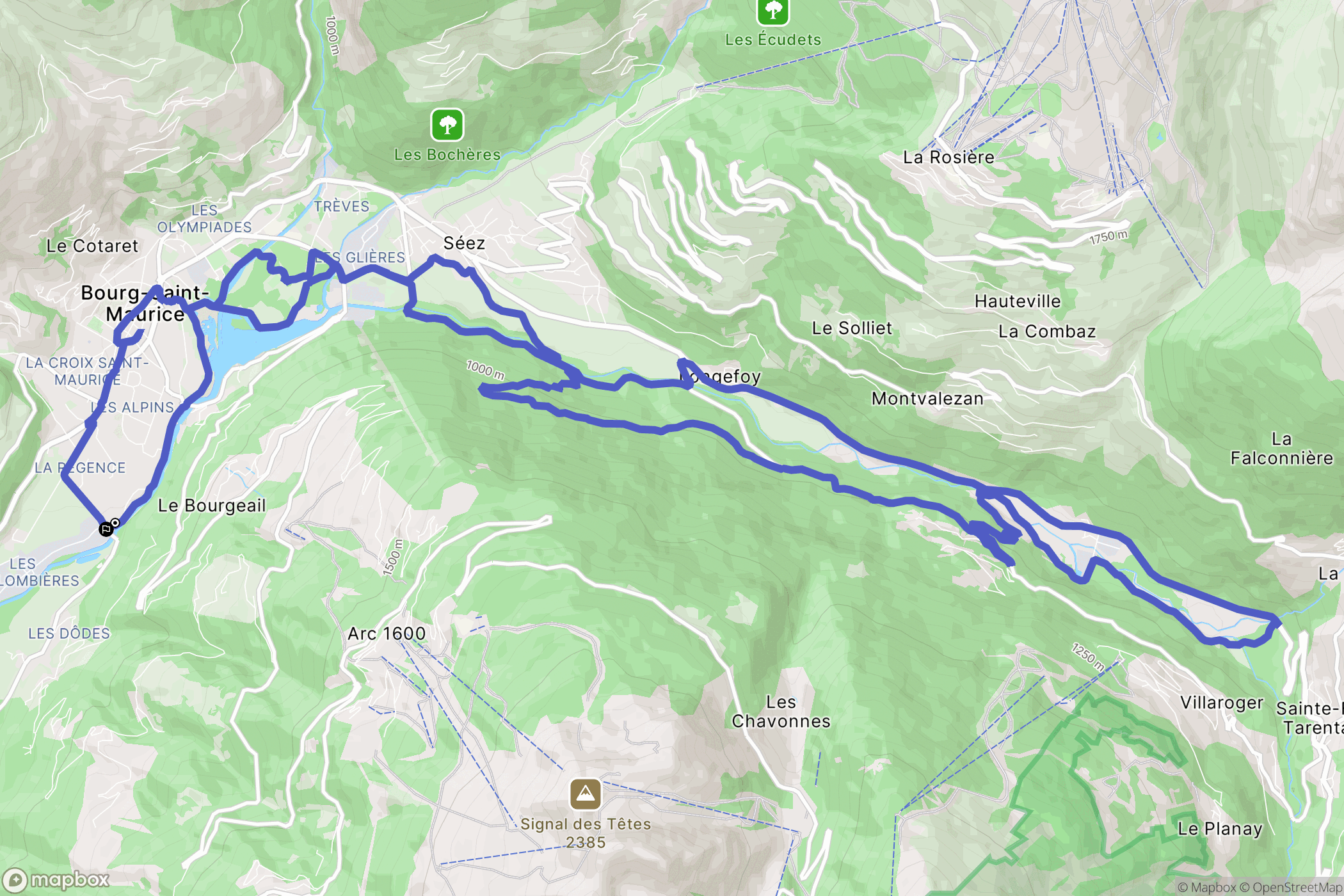 Bourg-Saint-Maurice : carte du parcours de randonnée - France