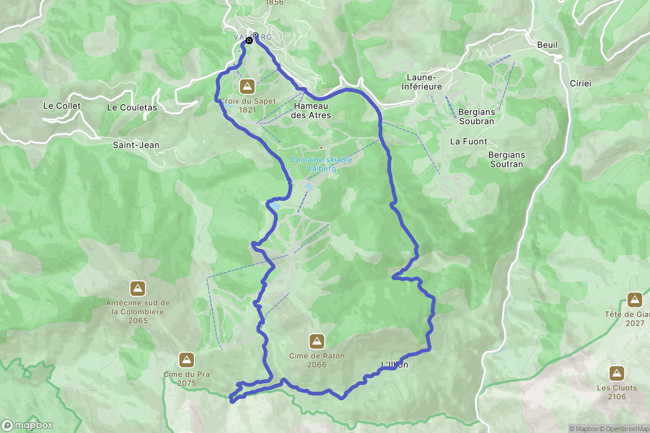 Péone : carte du parcours de randonnée - France