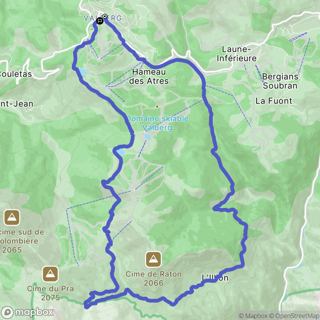 Péone : carte du parcours de randonnée - France