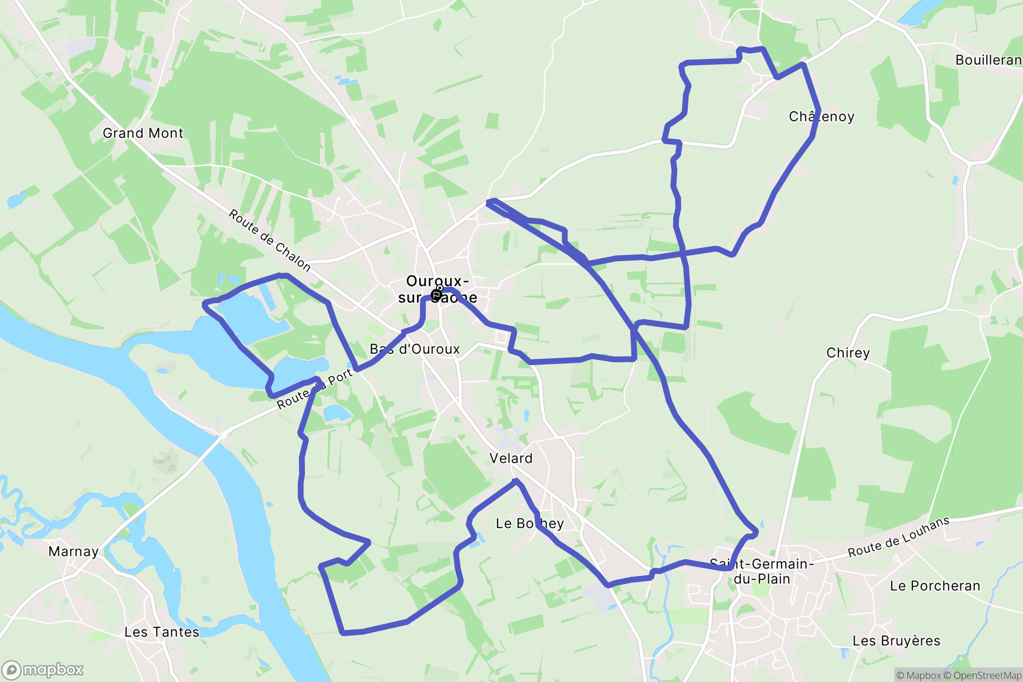 Ouroux-sur-Saône : carte du parcours de randonnée - France
