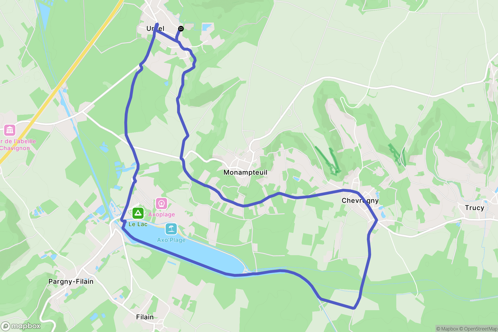 Urcel : carte du parcours de randonnée - France