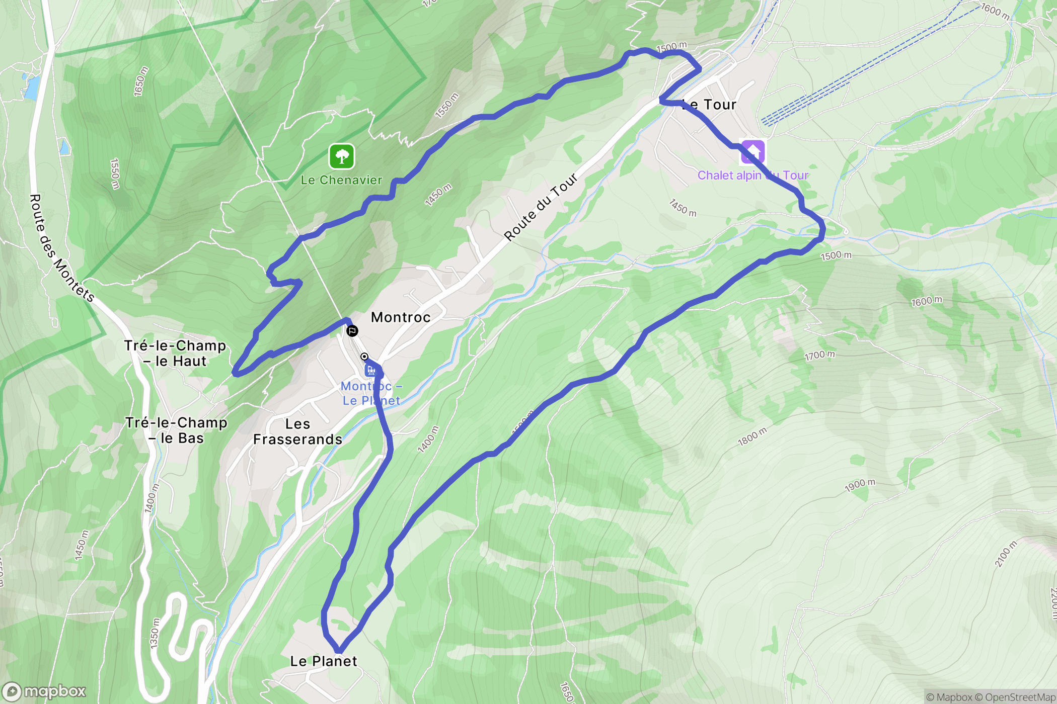 Chamonix-Mont-Blanc : carte du parcours de randonnée - France