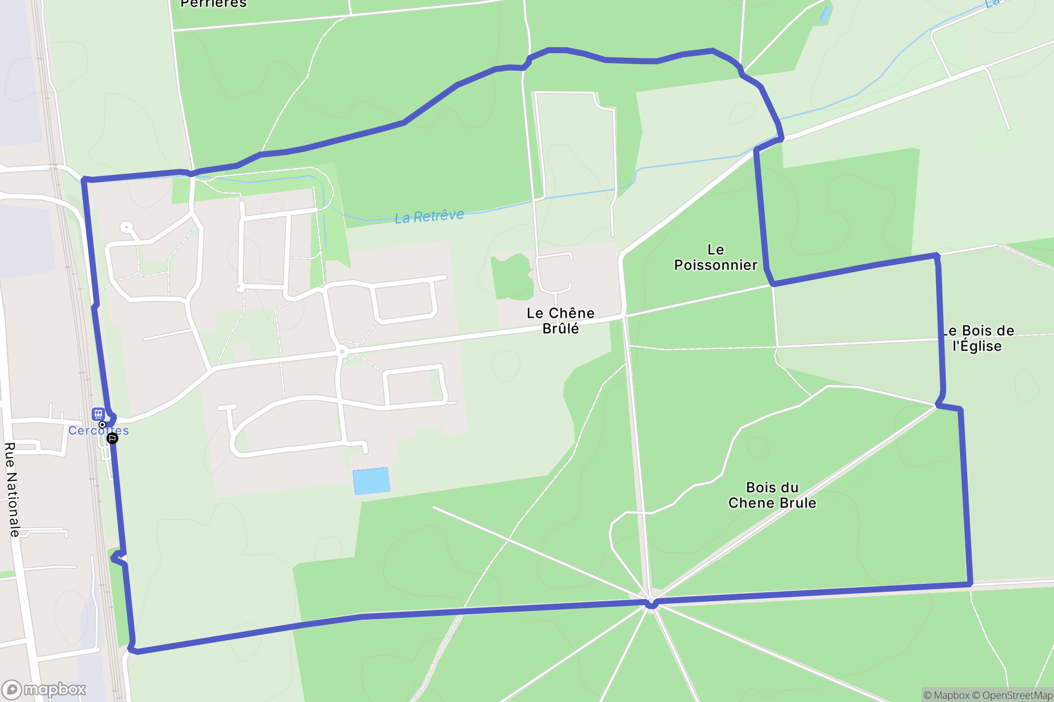 Cercottes : carte du parcours de randonnée - France