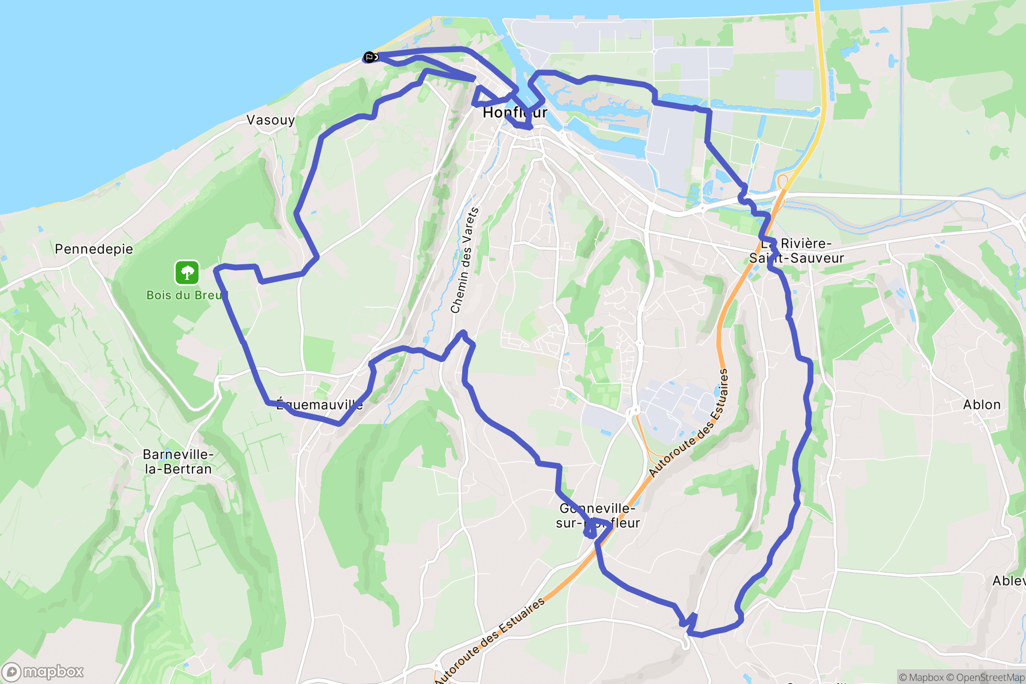 Honfleur : carte du parcours de randonnée - France