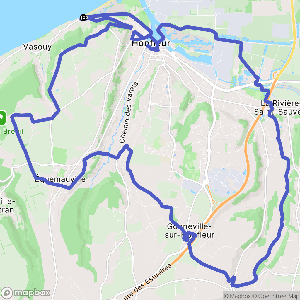 Honfleur : carte du parcours de randonnée - France