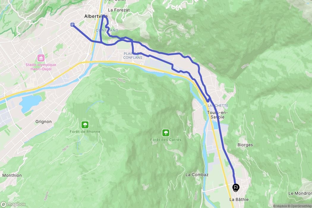 La Bâthie : carte du parcours de randonnée - France