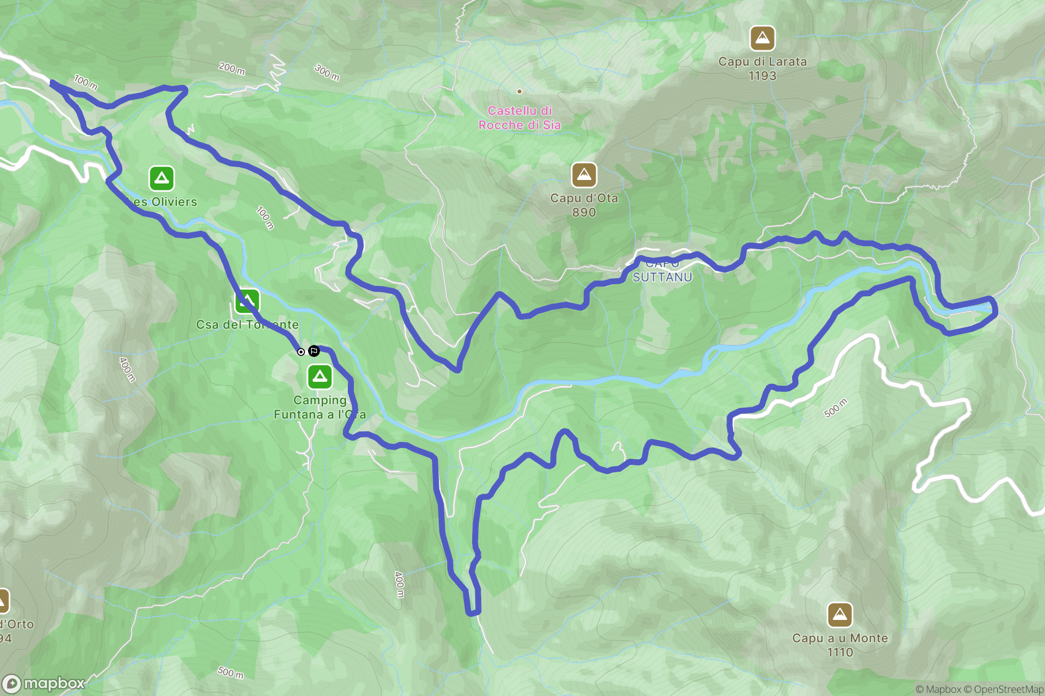 Ota : carte du parcours de randonnée - France