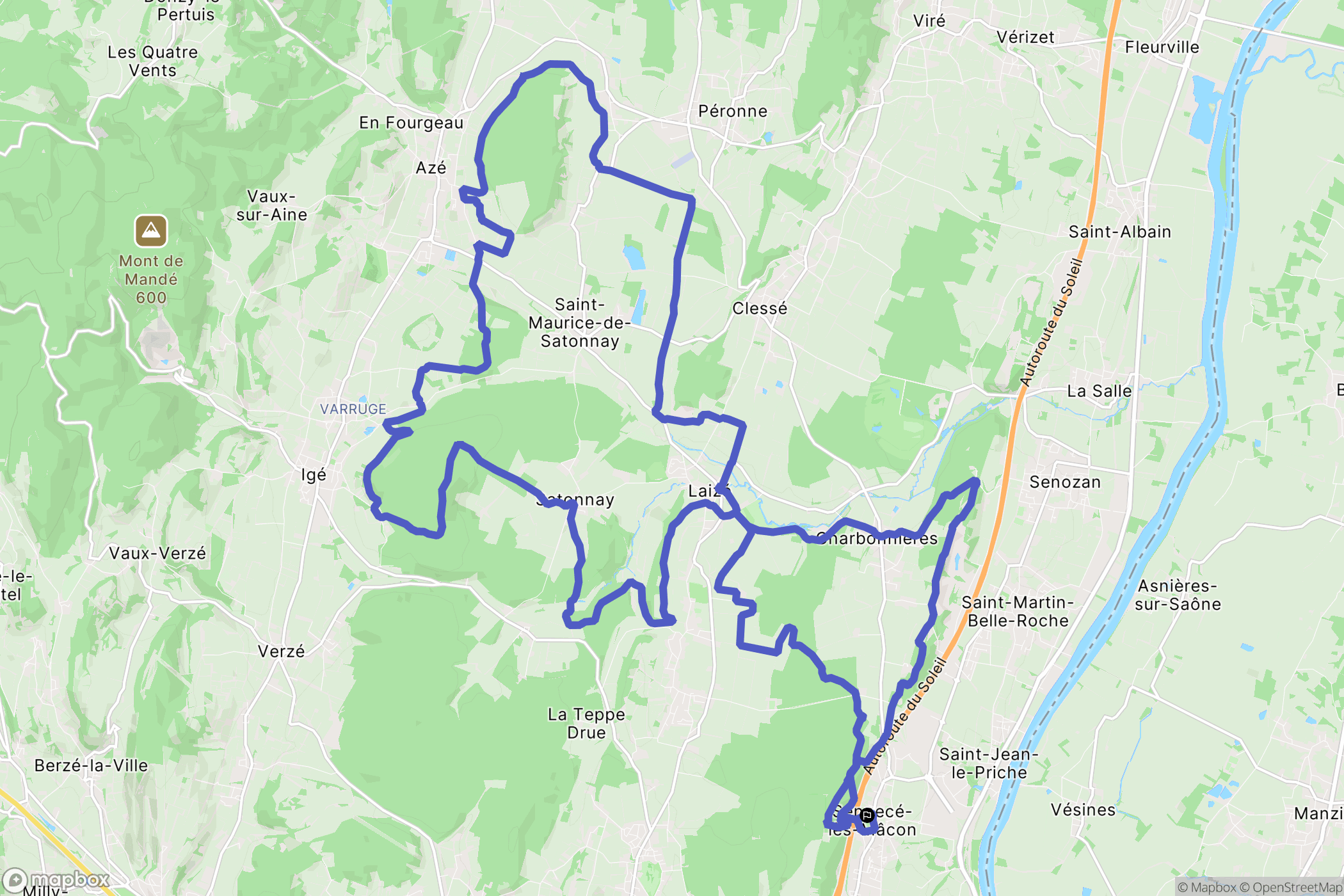 Mâcon : carte du parcours de randonnée - France