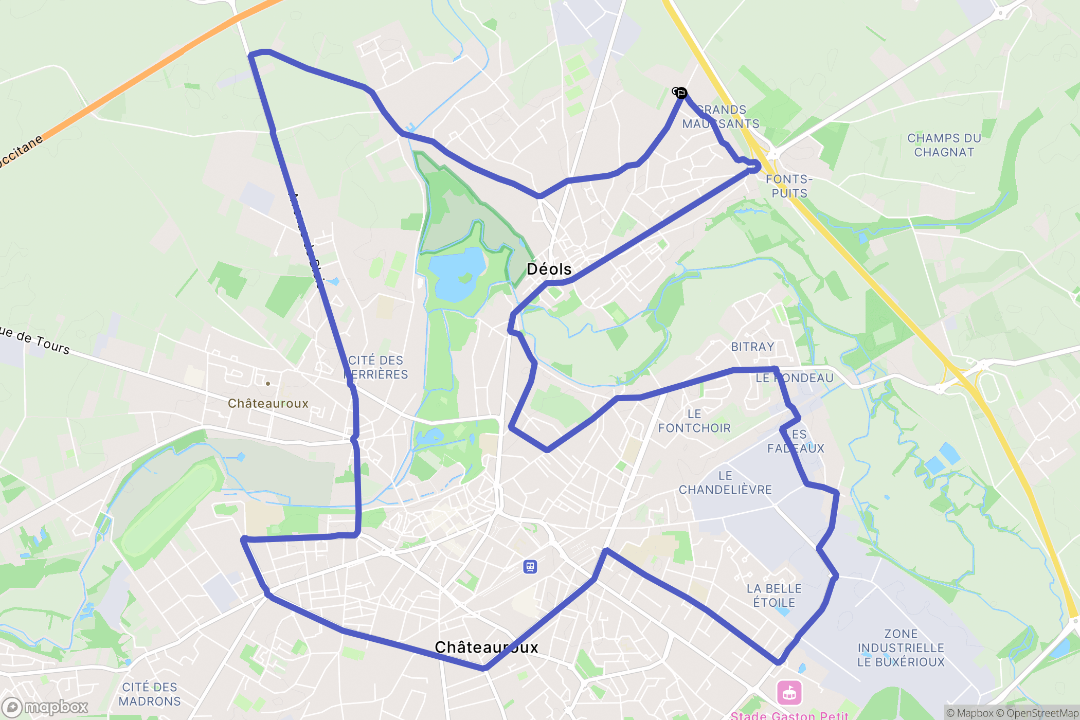 Déols : carte du parcours de randonnée - France