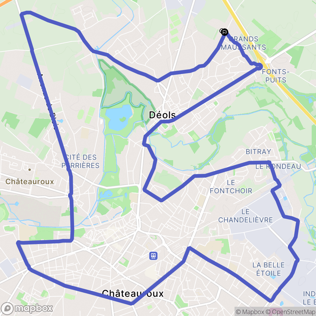 Déols : carte du parcours de randonnée - France