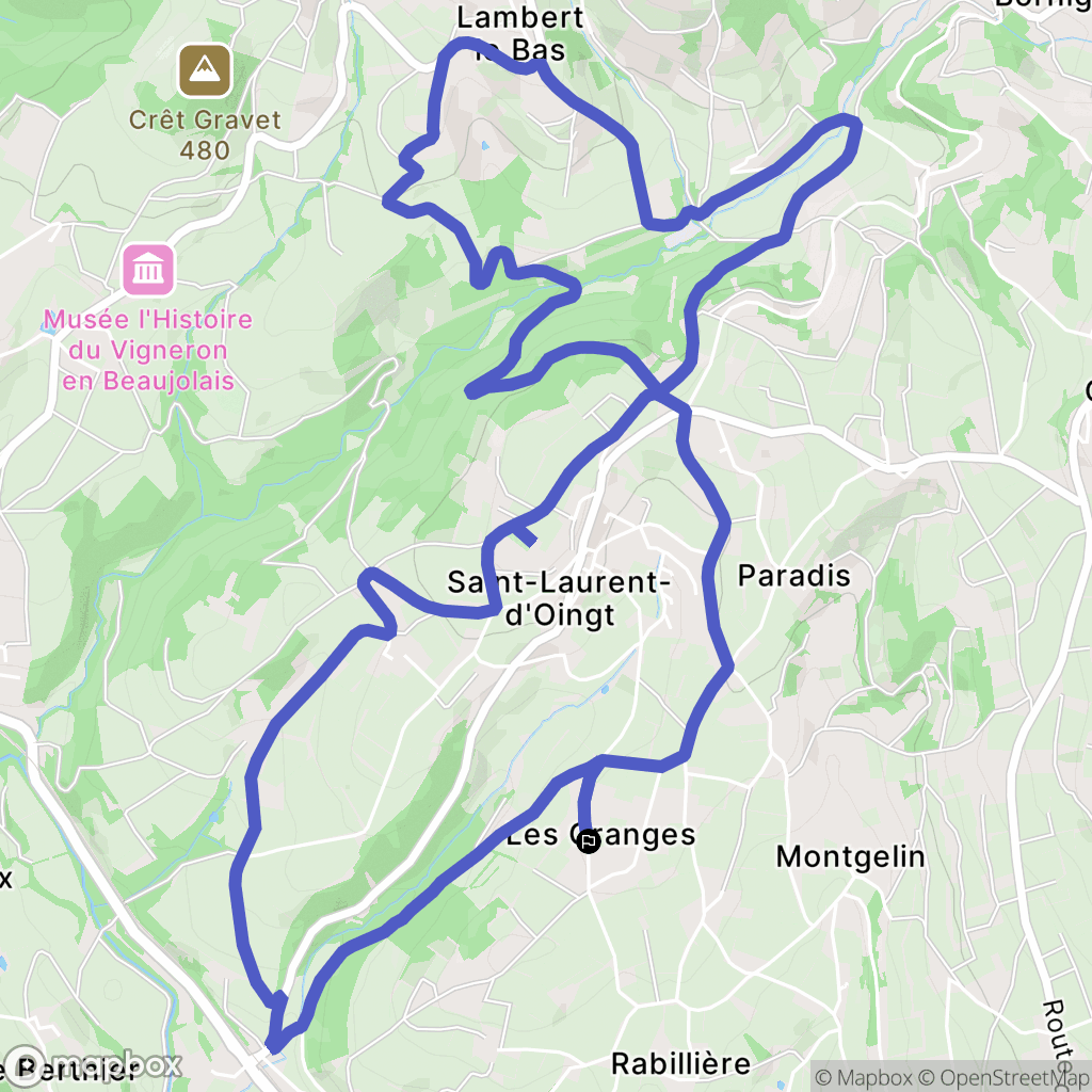 Val d'Oingt : carte du parcours de randonnée - France