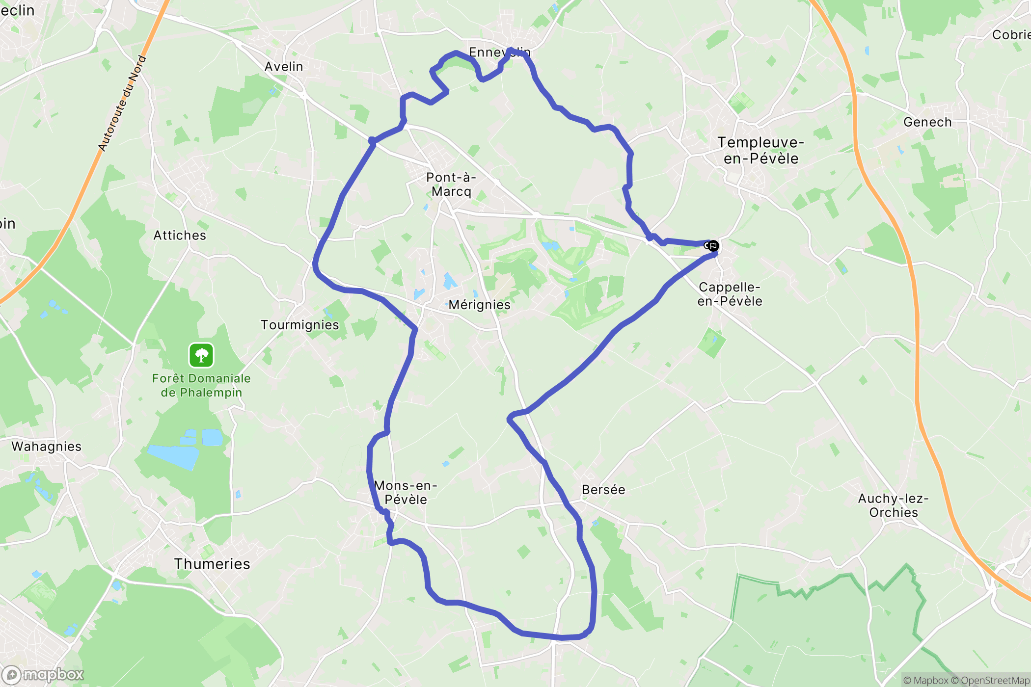 Cappelle-en-Pévèle : carte du parcours de randonnée - France