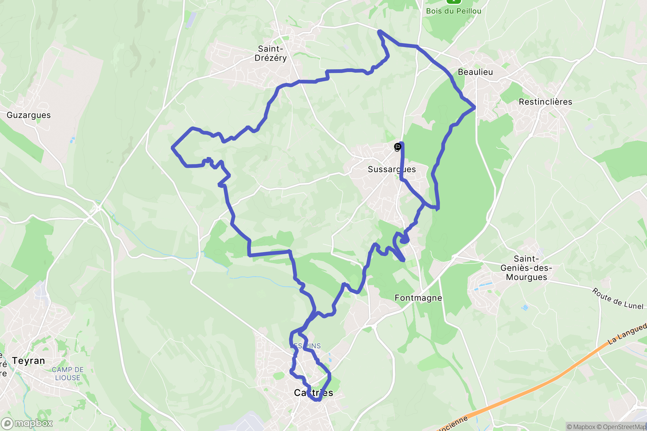 Sussargues : carte du parcours de randonnée - France