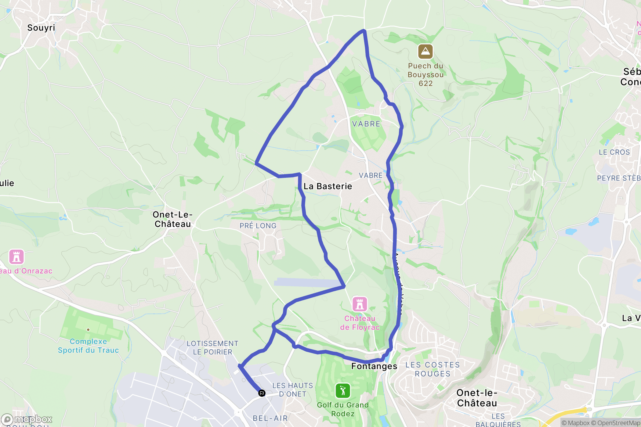 Onet-le-Château : carte du parcours de randonnée - France