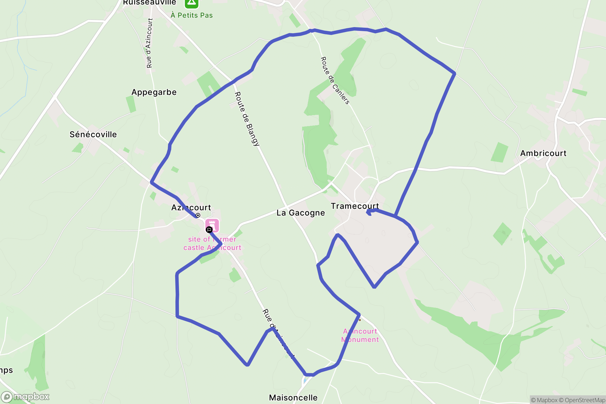 Azincourt : carte du parcours de randonnée - France