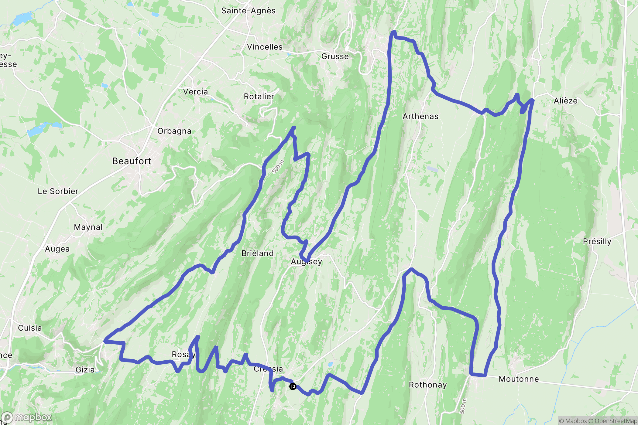 Cressia : carte du parcours de randonnée - France