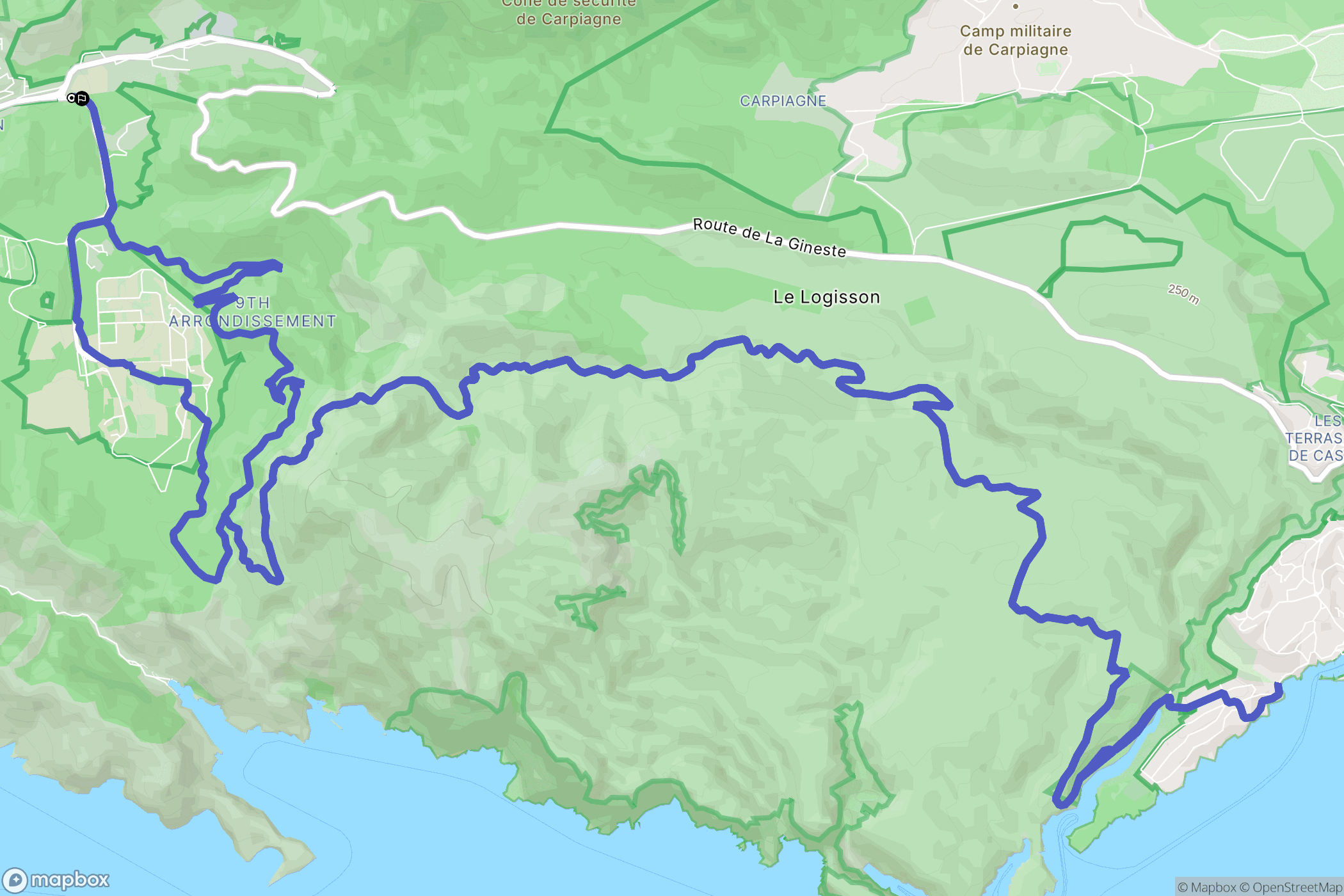 Marseille : carte du parcours de randonnée - France