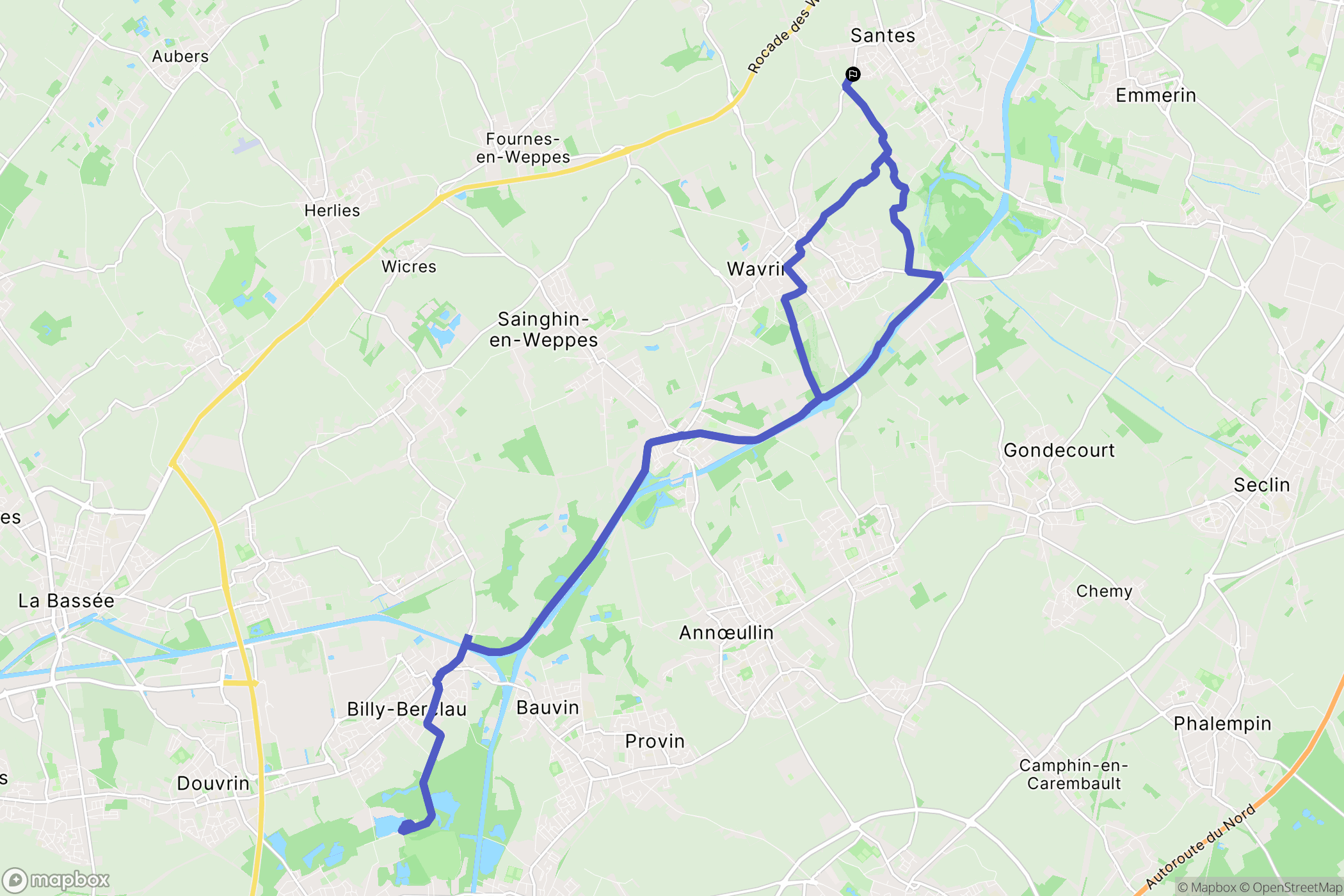Santes : carte du parcours de randonnée - France