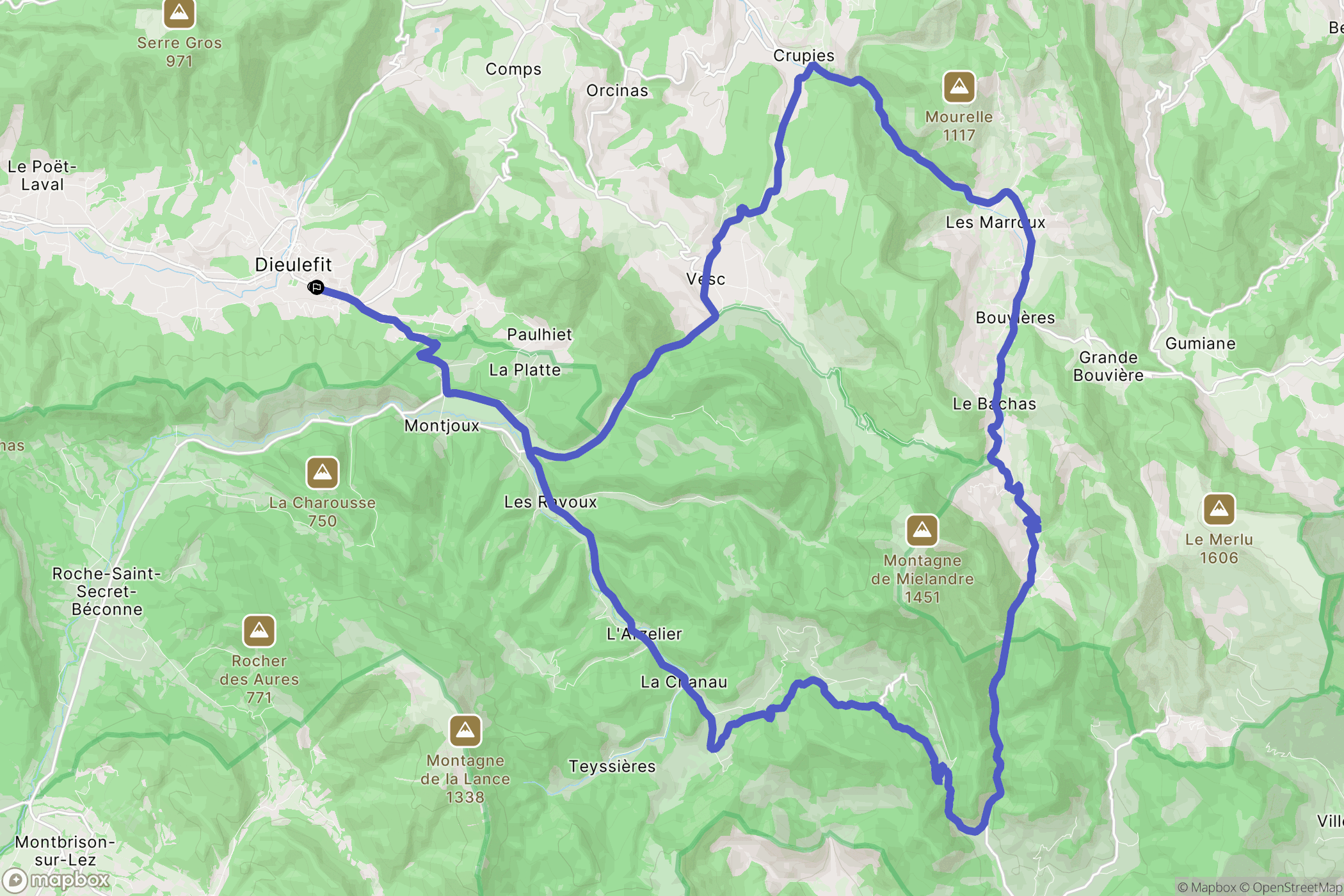 Dieulefit : carte du parcours de randonnée - France