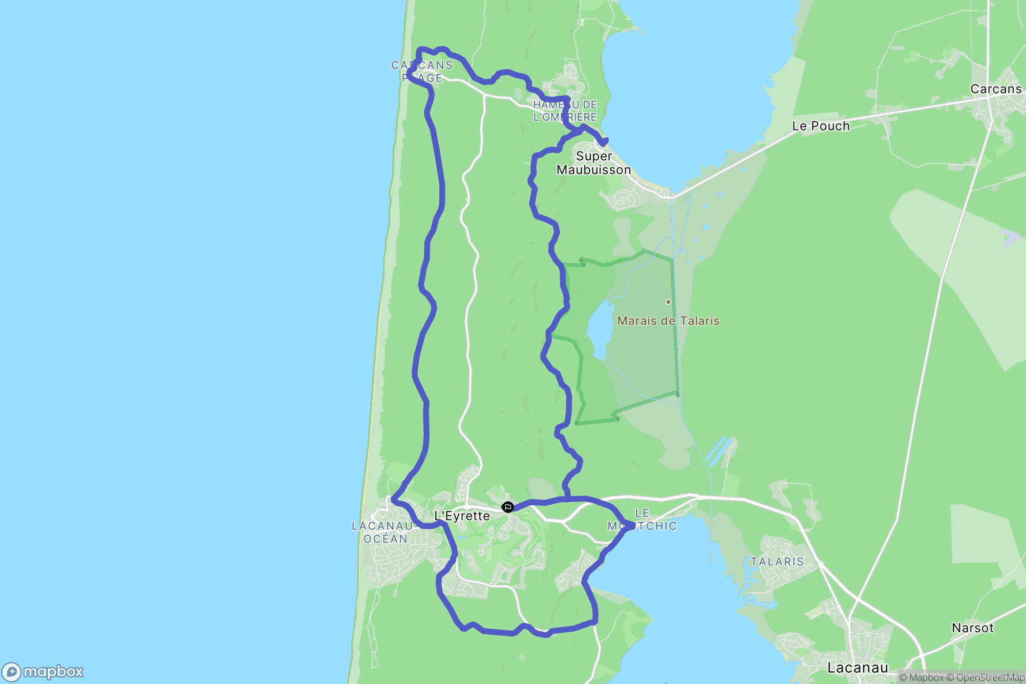 Lacanau : carte du parcours de randonnée - France