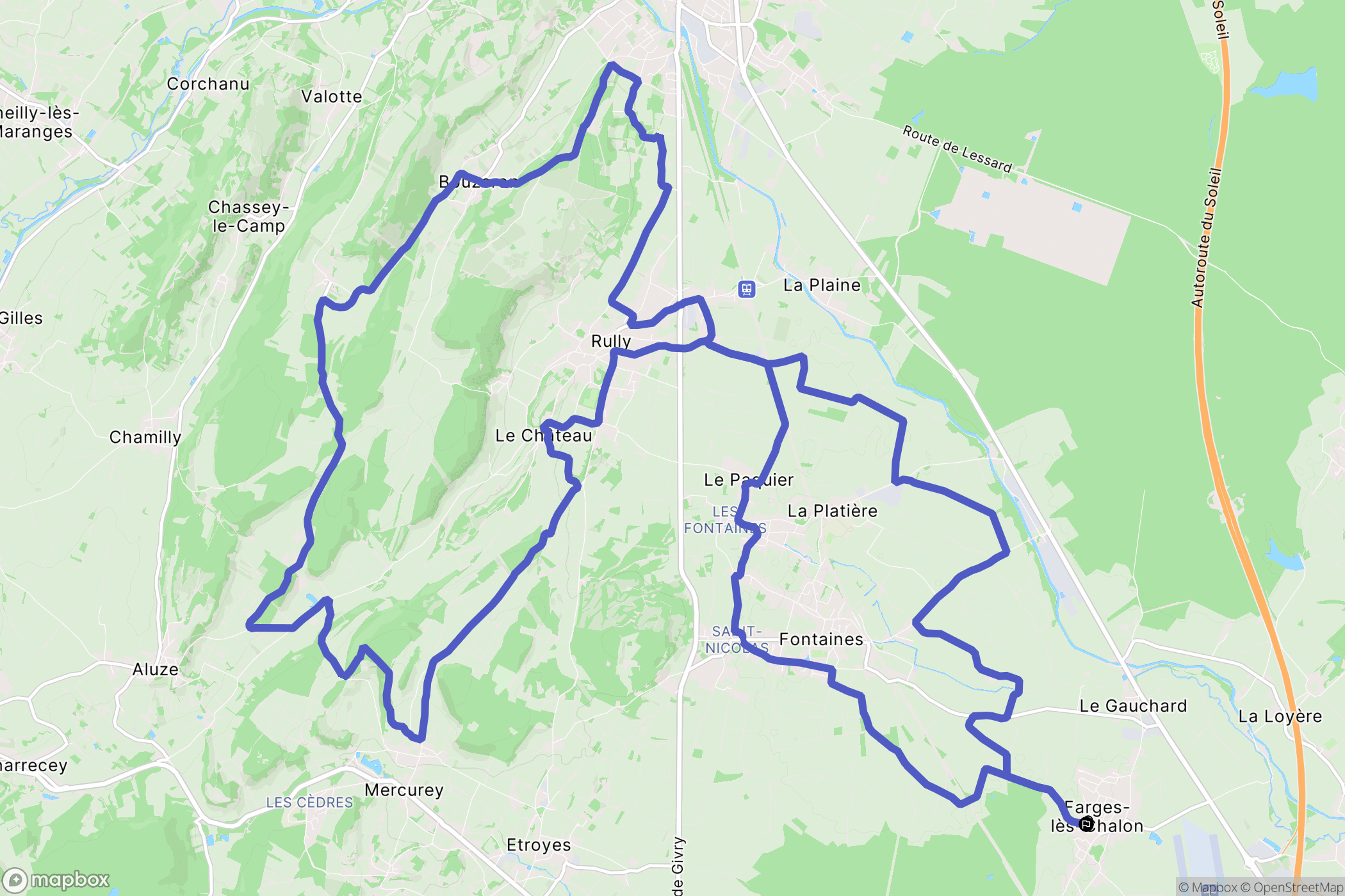 Farges-lès-Chalon : carte du parcours de randonnée - France