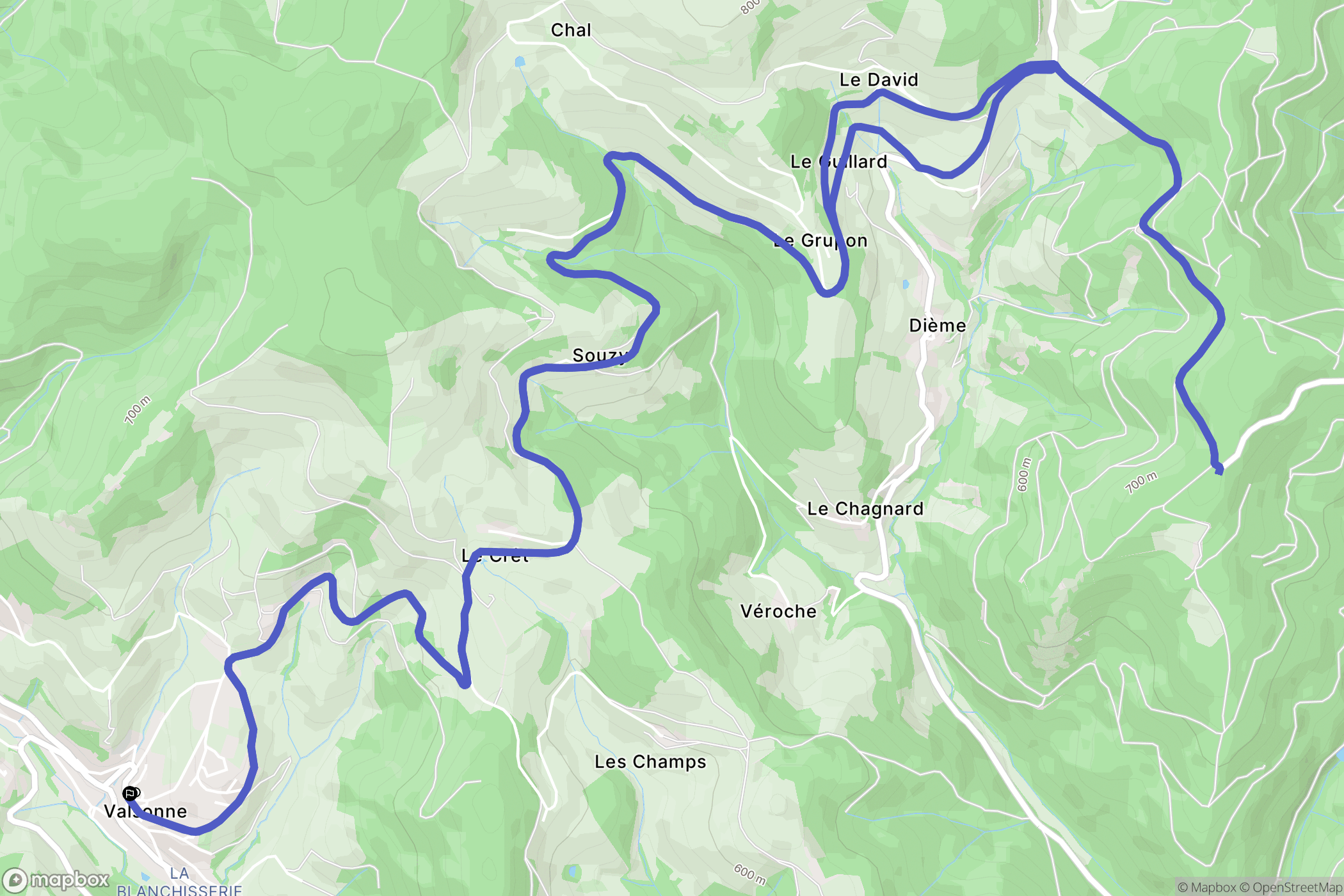 Valsonne : carte du parcours de randonnée - France