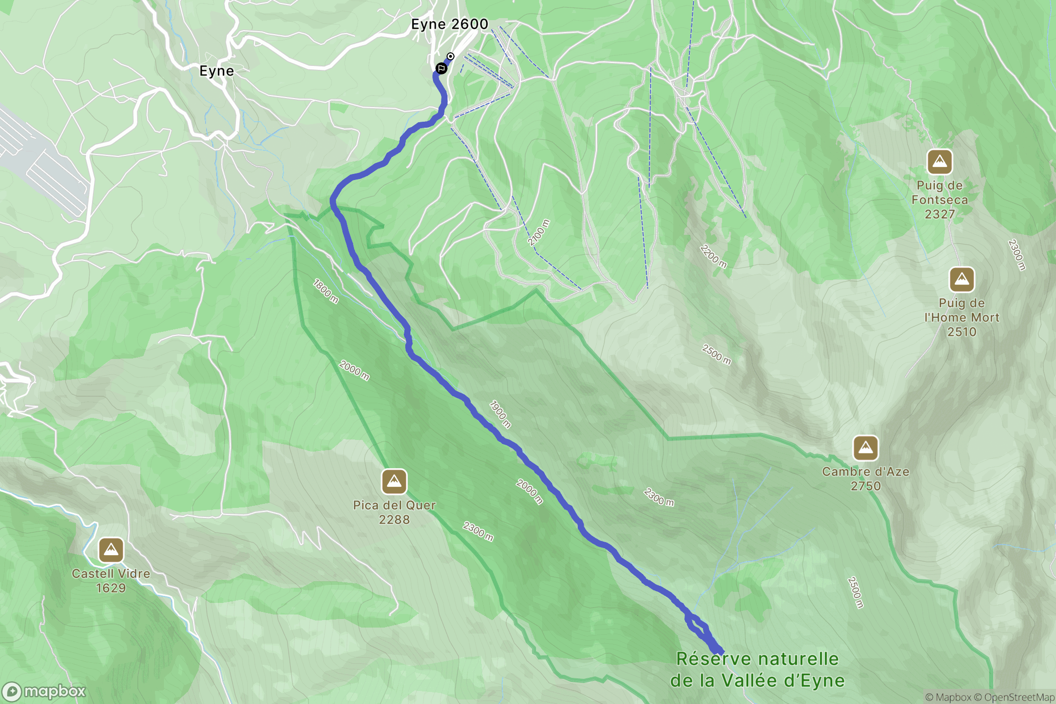 Eyne : carte du parcours de randonnée - France