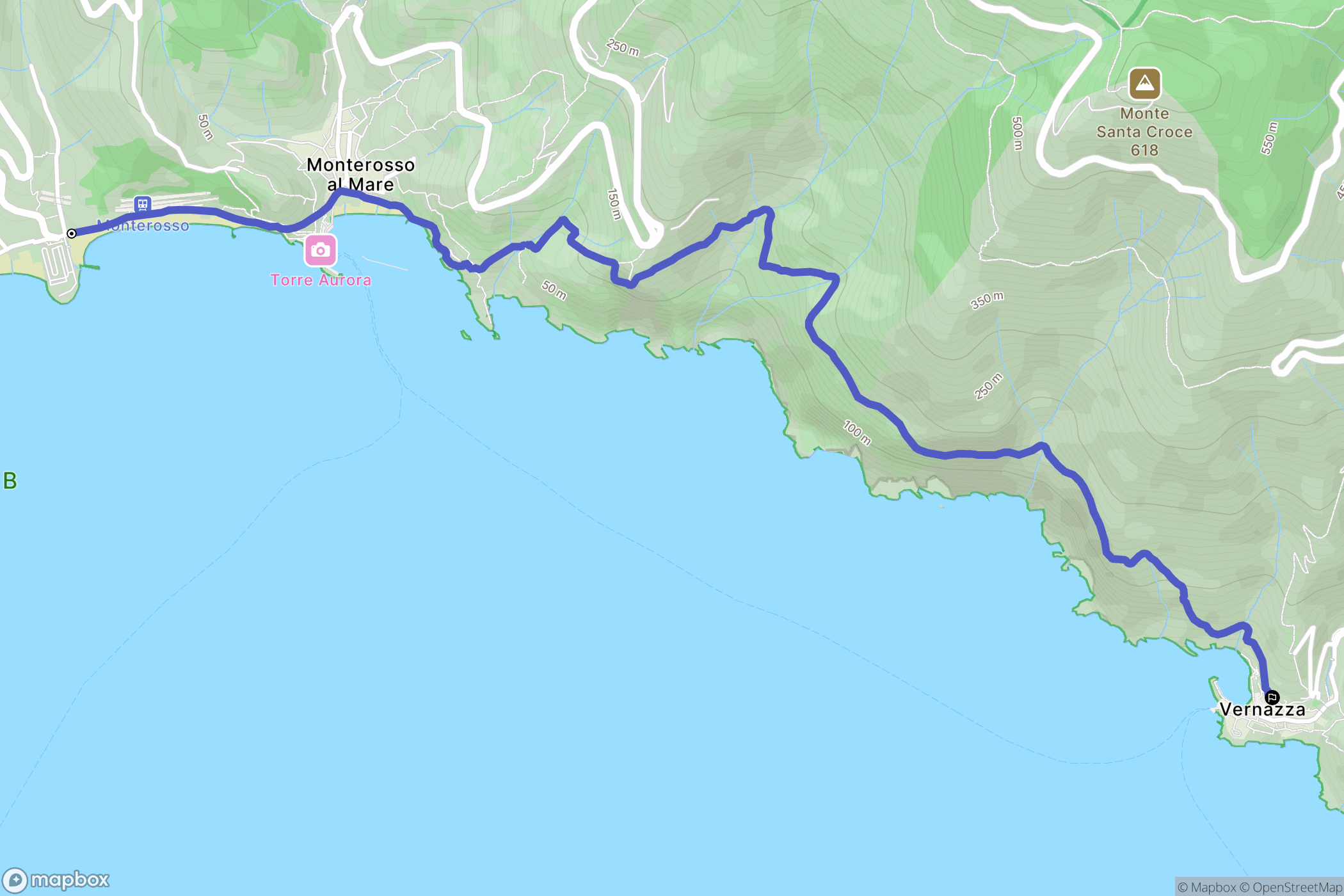 Monterosso al Mare : carte du parcours de randonnée - Italy