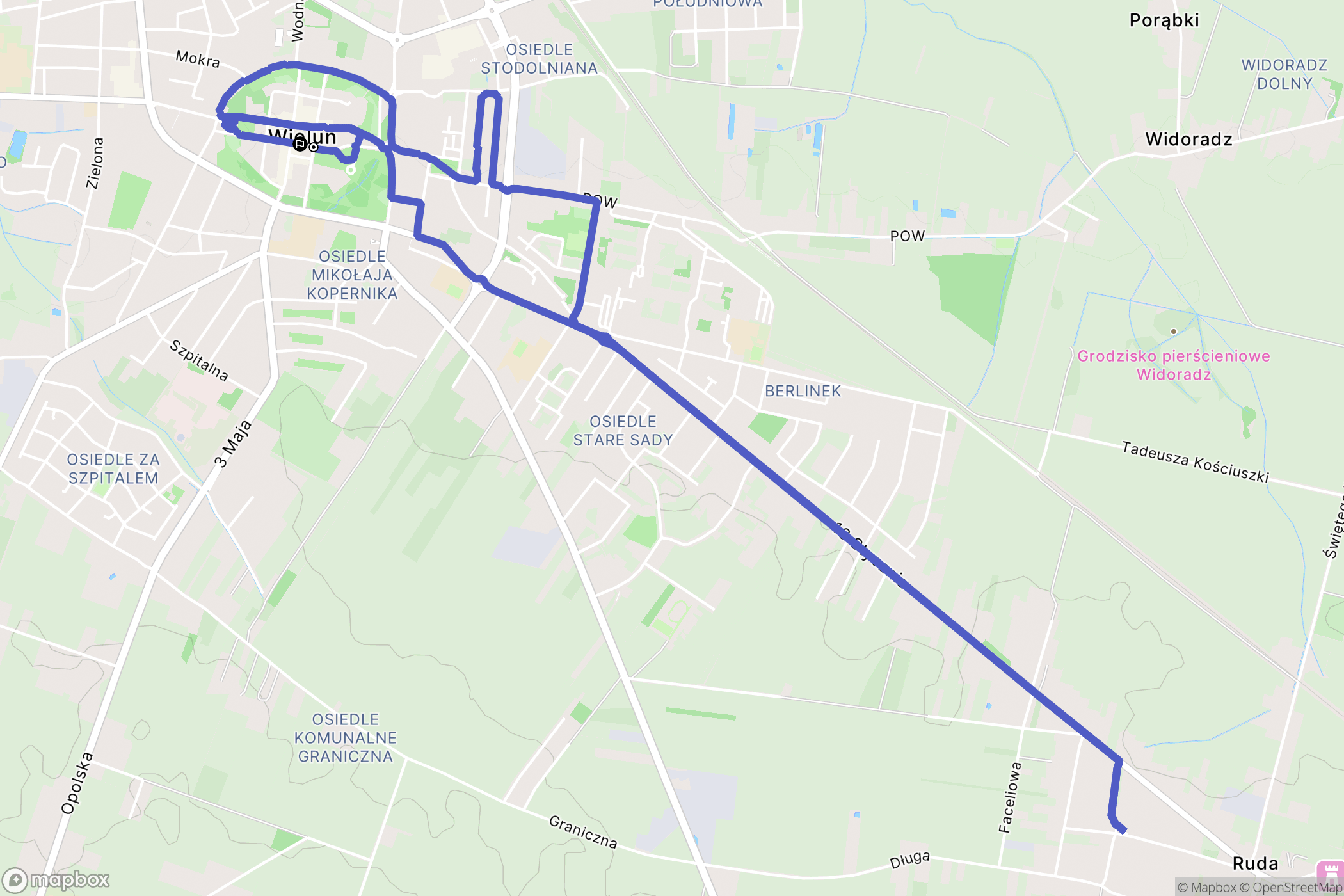 Wieluń: mapa trasy - Poland