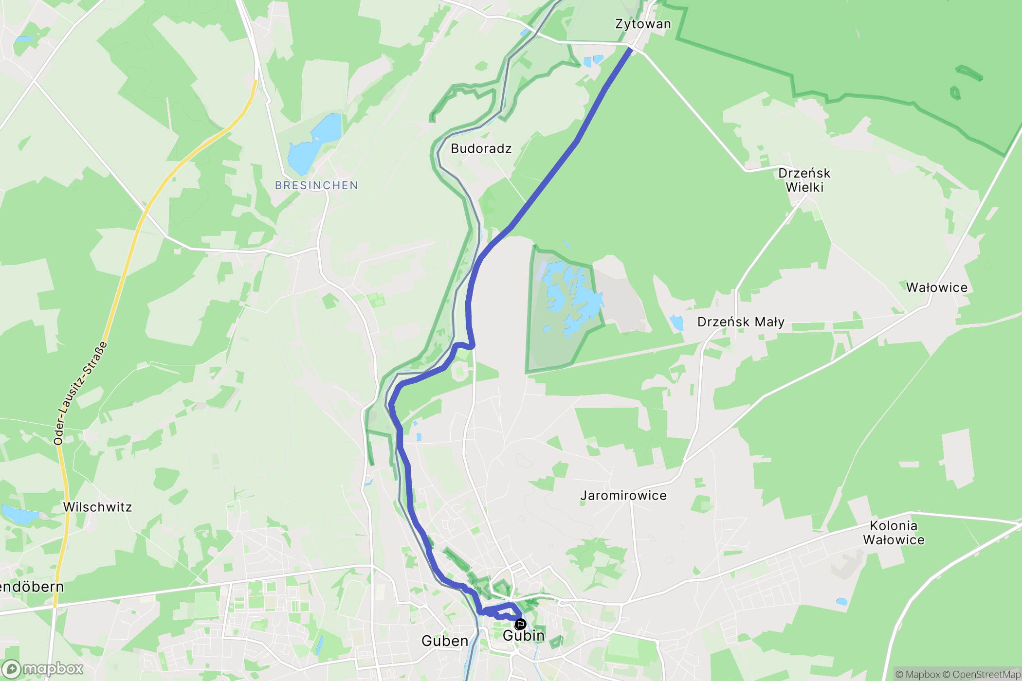 Gubin: mapa trasy - Poland