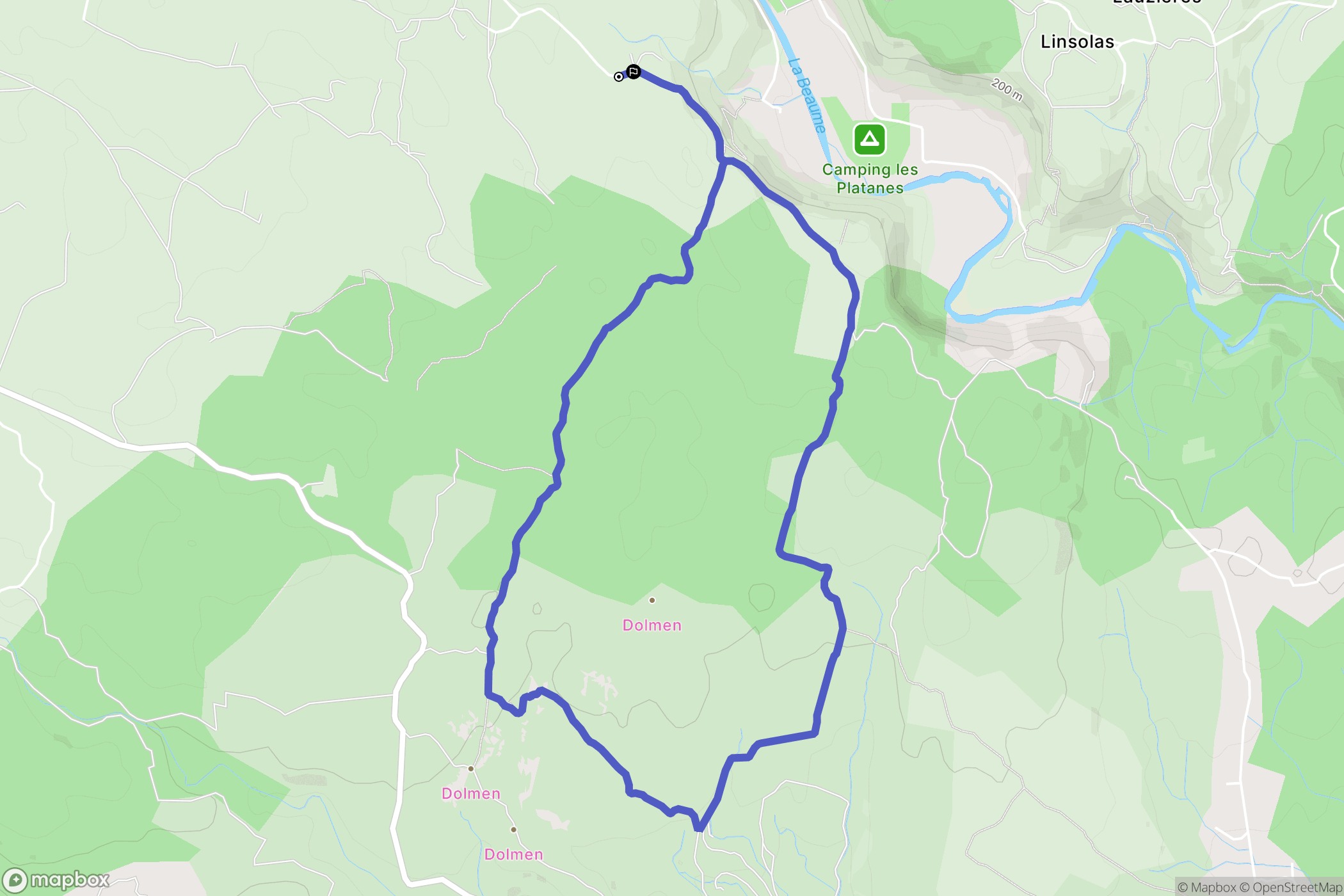 Joyeuse : carte du parcours de randonnée - France