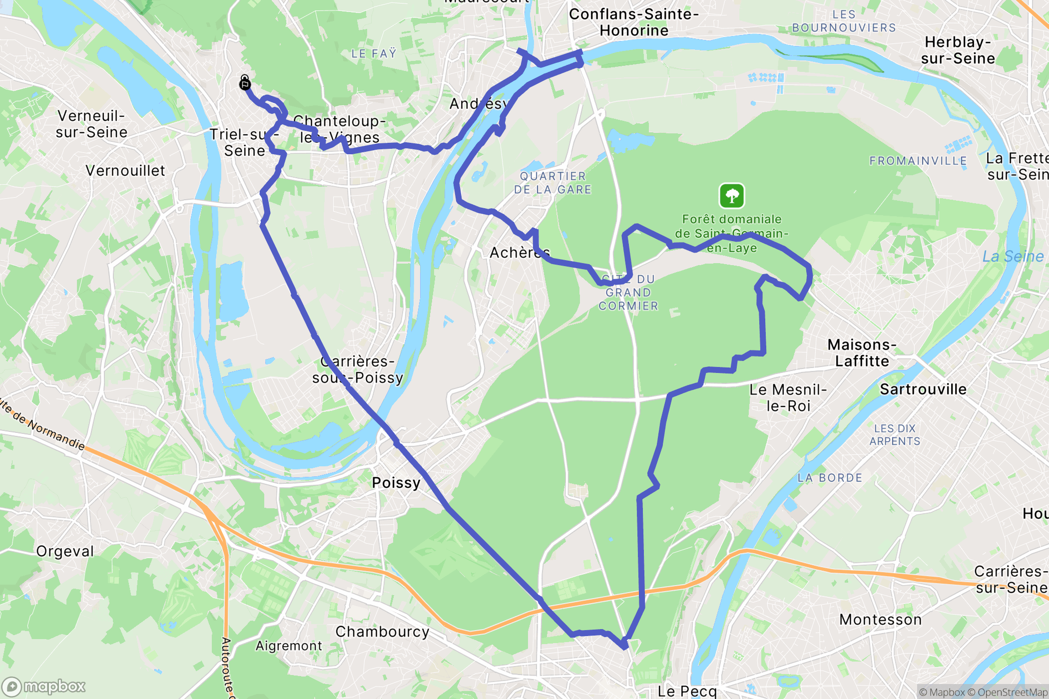 Triel-sur-Seine : carte du parcours de randonnée - France