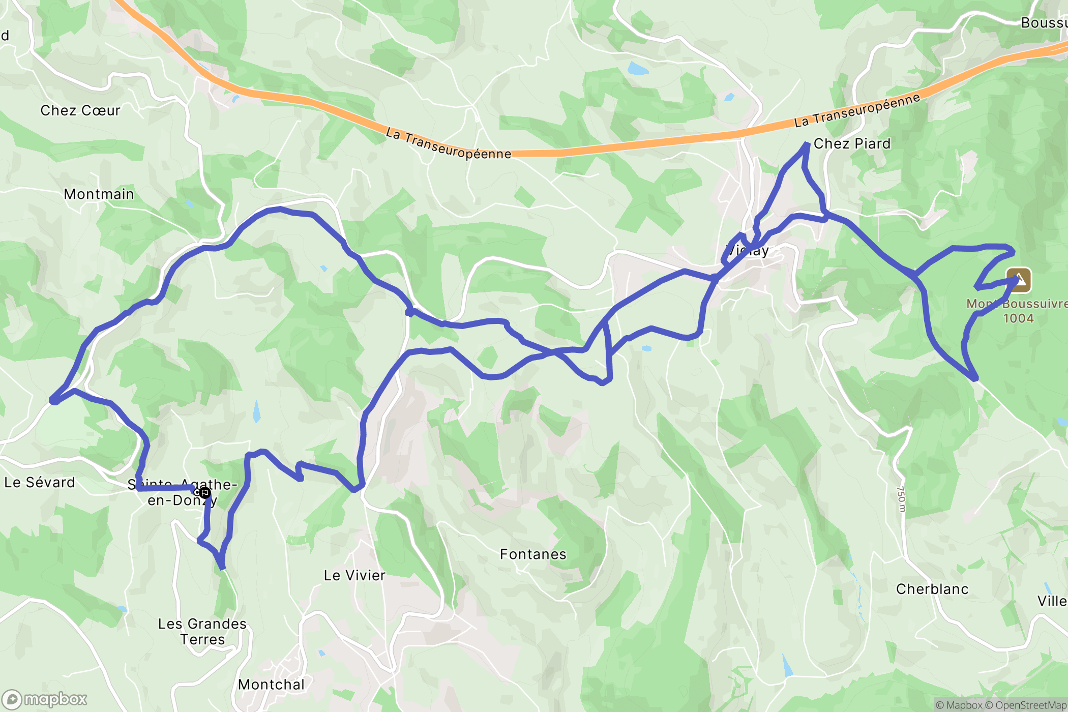 Sainte-Agathe-en-Donzy : carte du parcours de randonnée - France