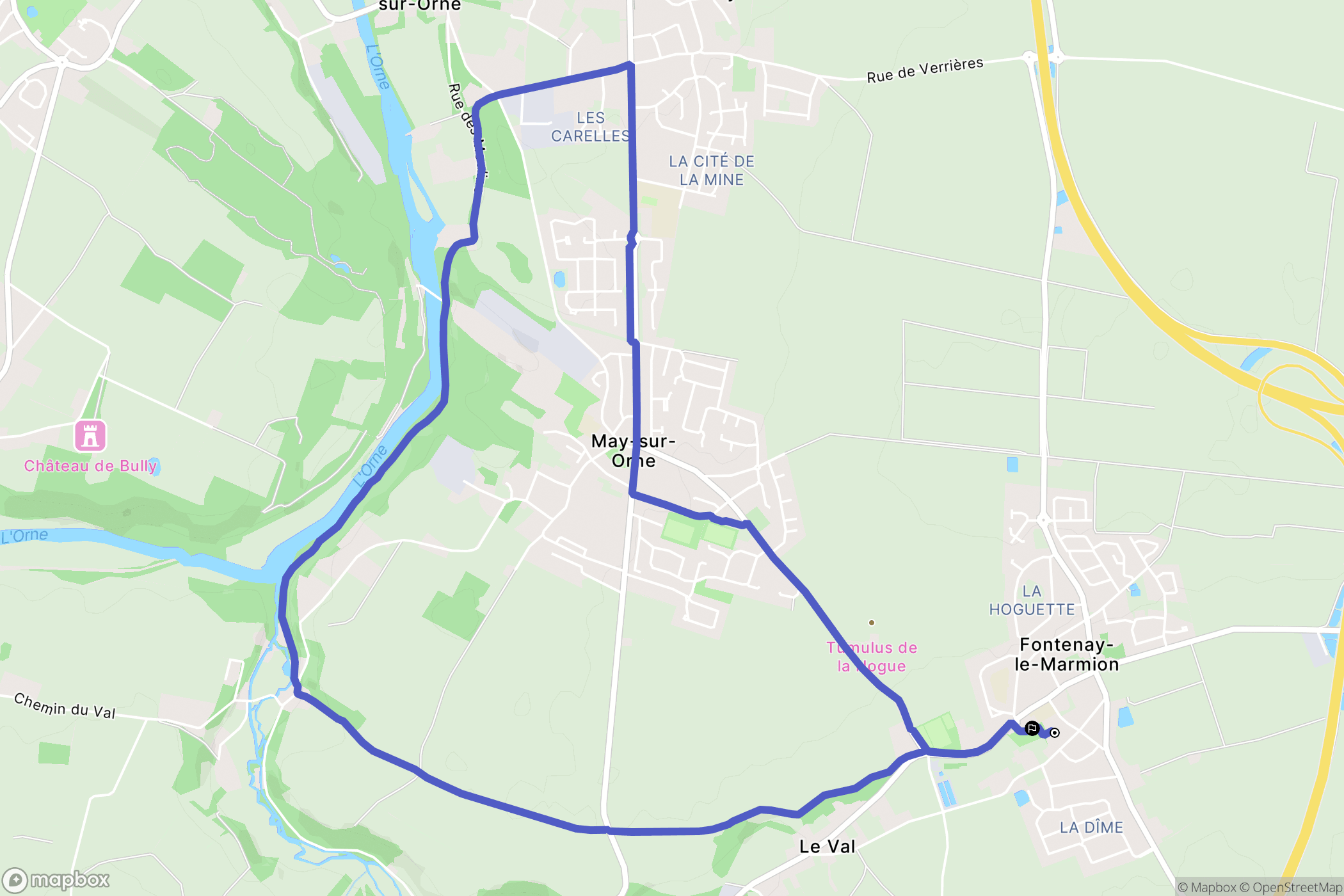 Fontenay-le-Marmion : carte du parcours de randonnée - France