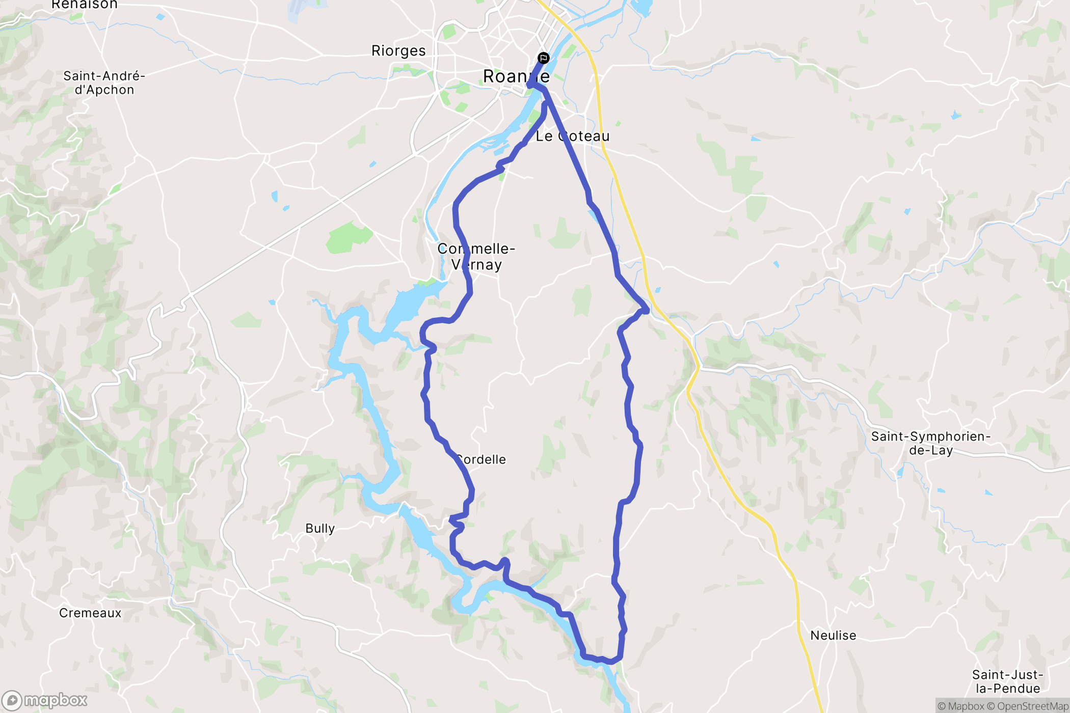 Roanne : carte du parcours de randonnée - France
