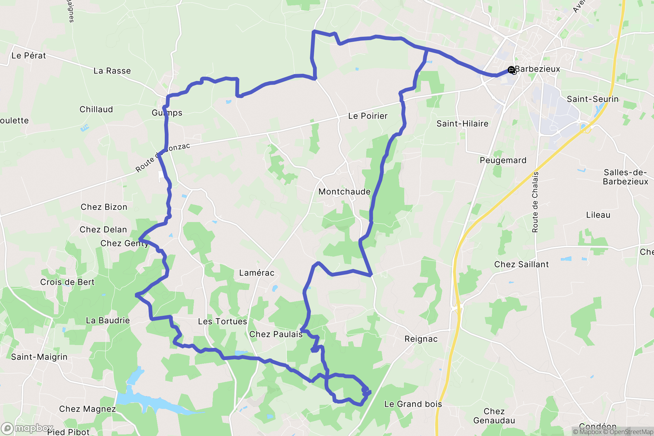 Barbezieux-Saint-Hilaire : carte du parcours de randonnée - France