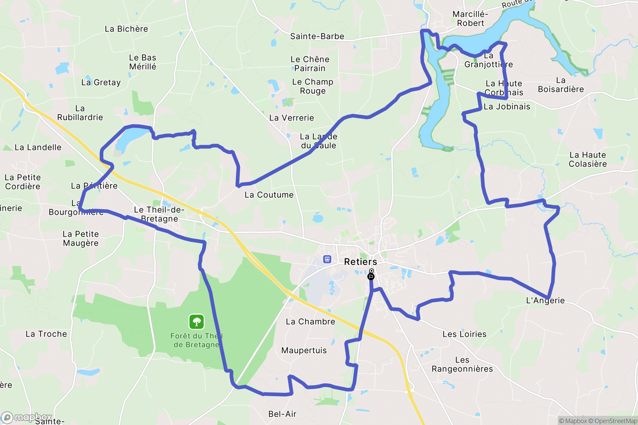 Retiers : carte du parcours de randonnée - France