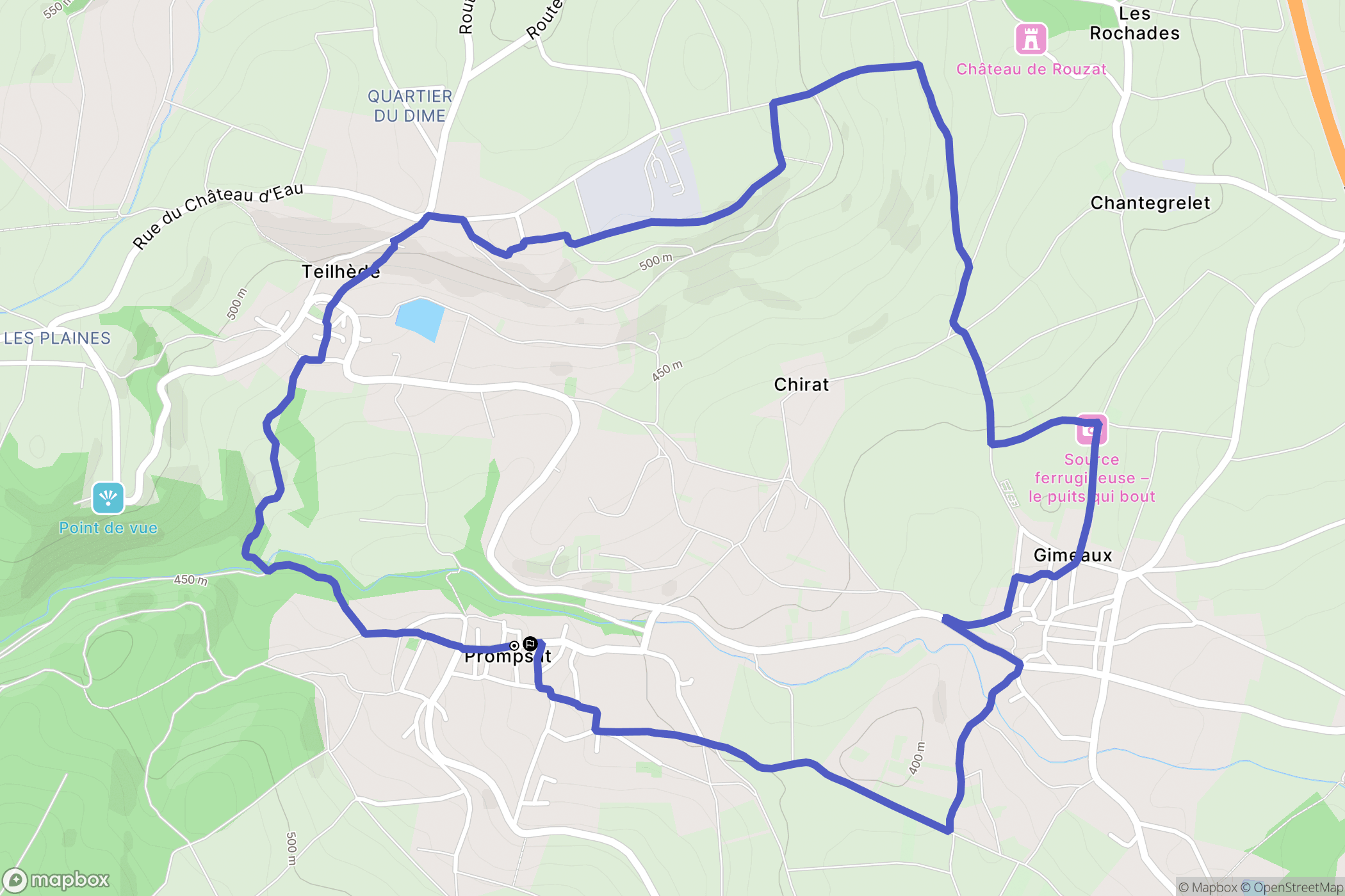 Prompsat : carte du parcours de randonnée - France