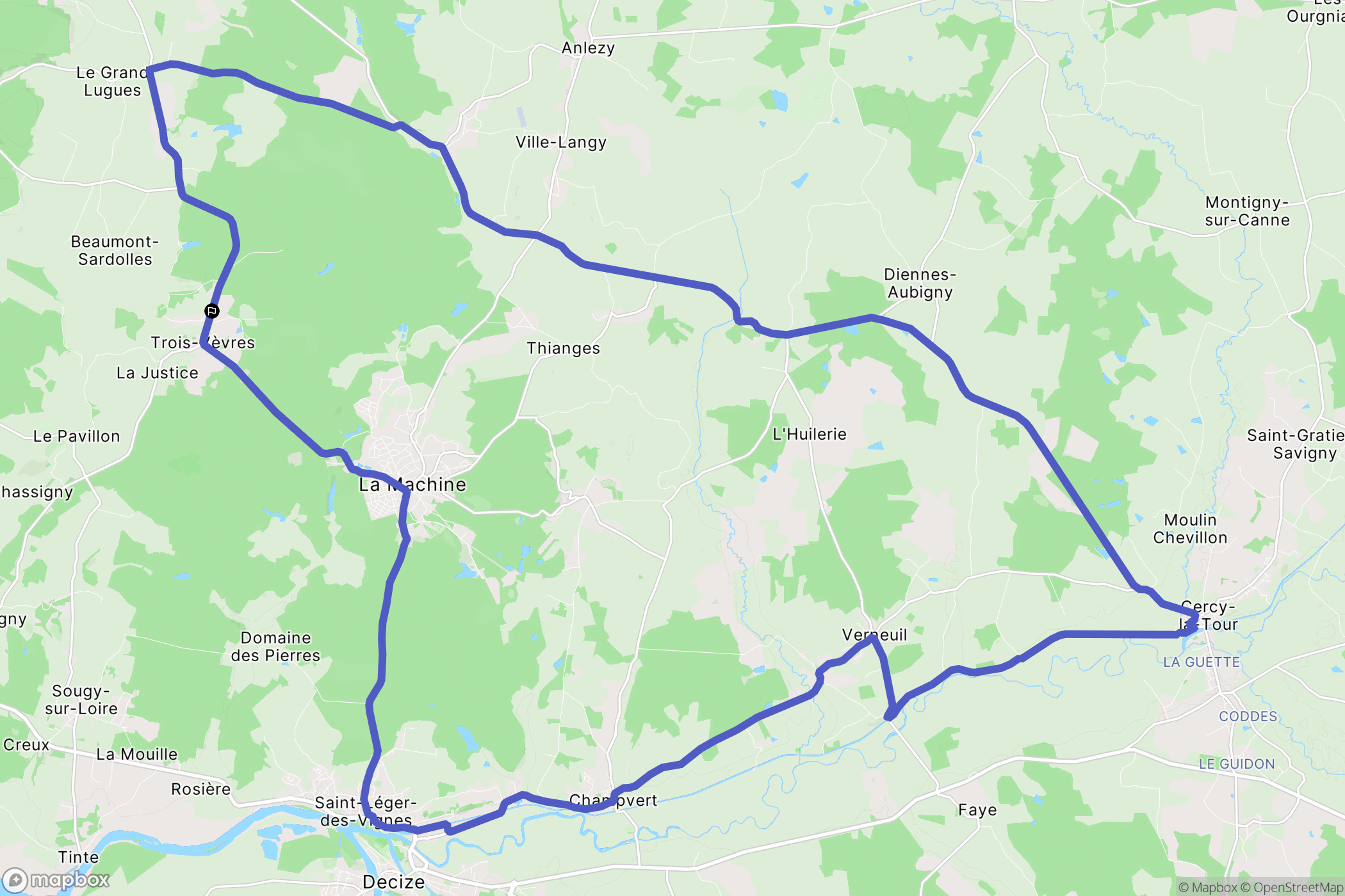 Trois-Vèvres : carte du parcours de randonnée - France