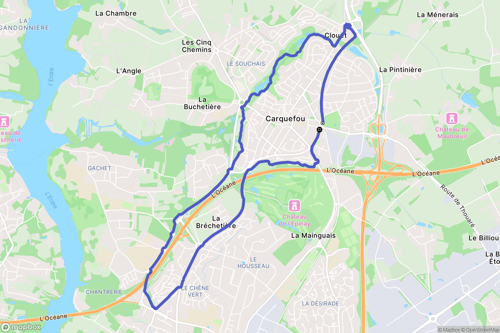 Carquefou : carte du parcours de randonnée - France