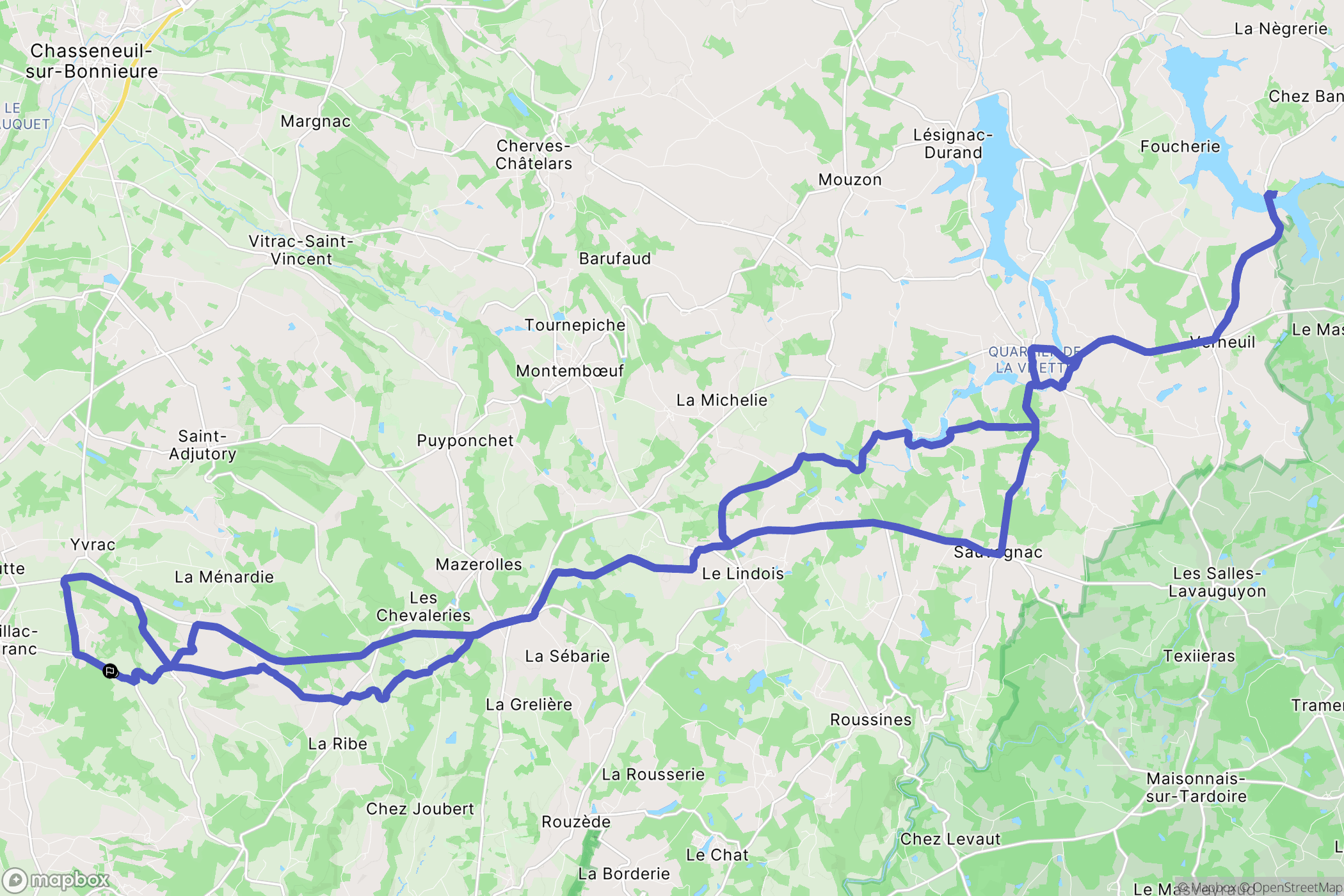 Marillac-le-Franc : carte du parcours de randonnée - France