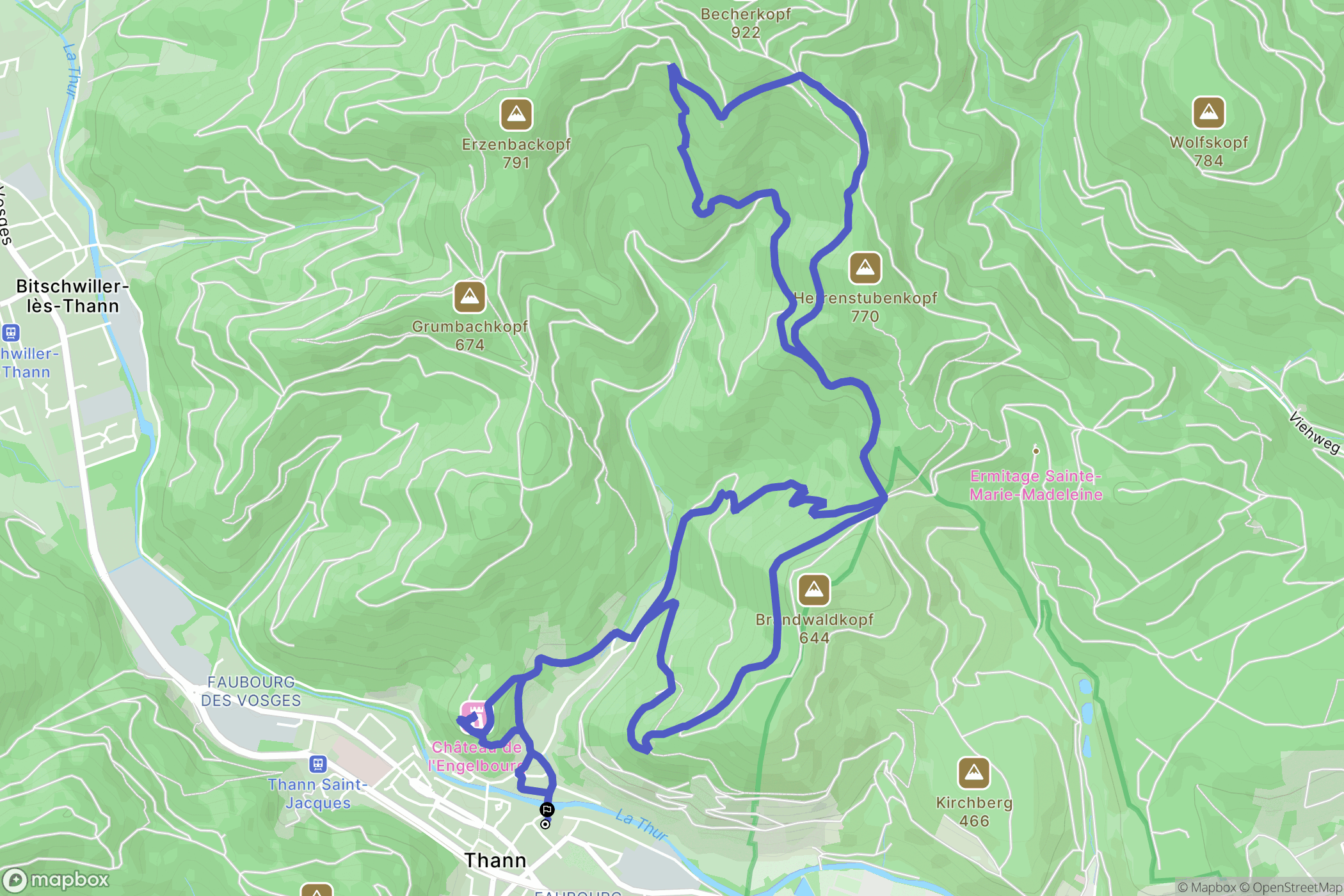 Thann : carte du parcours de randonnée - France