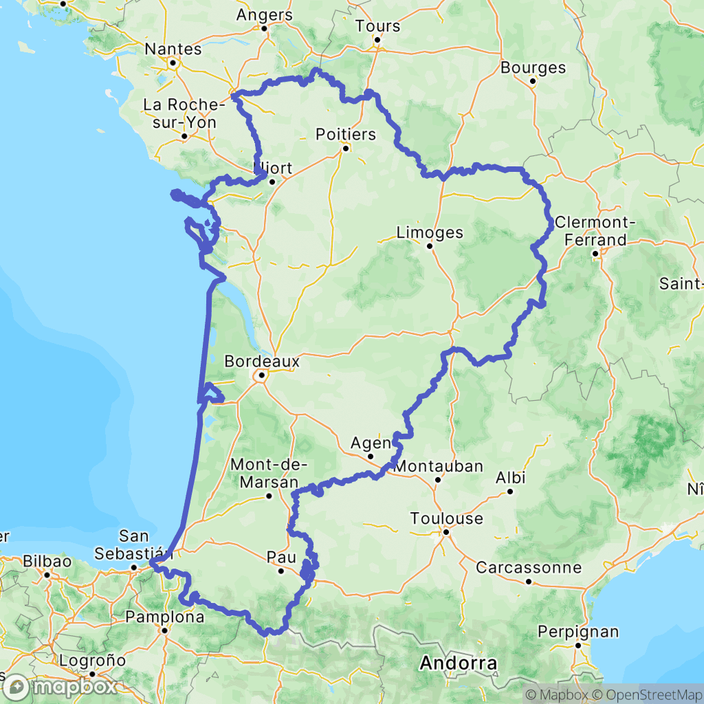 Carte de la zone de délimitation de nouvelle-aquitaine