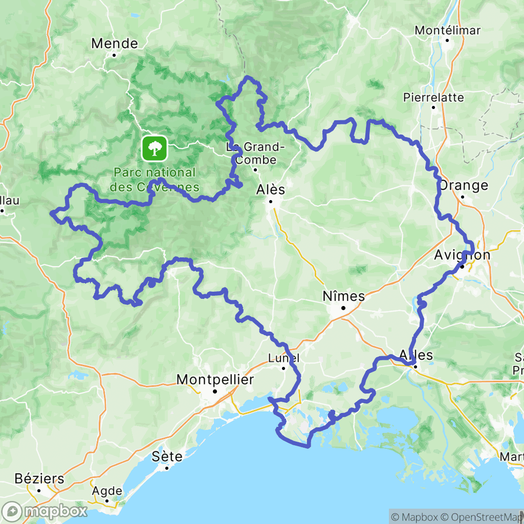 Gard : carte des parcours de randonnée - France